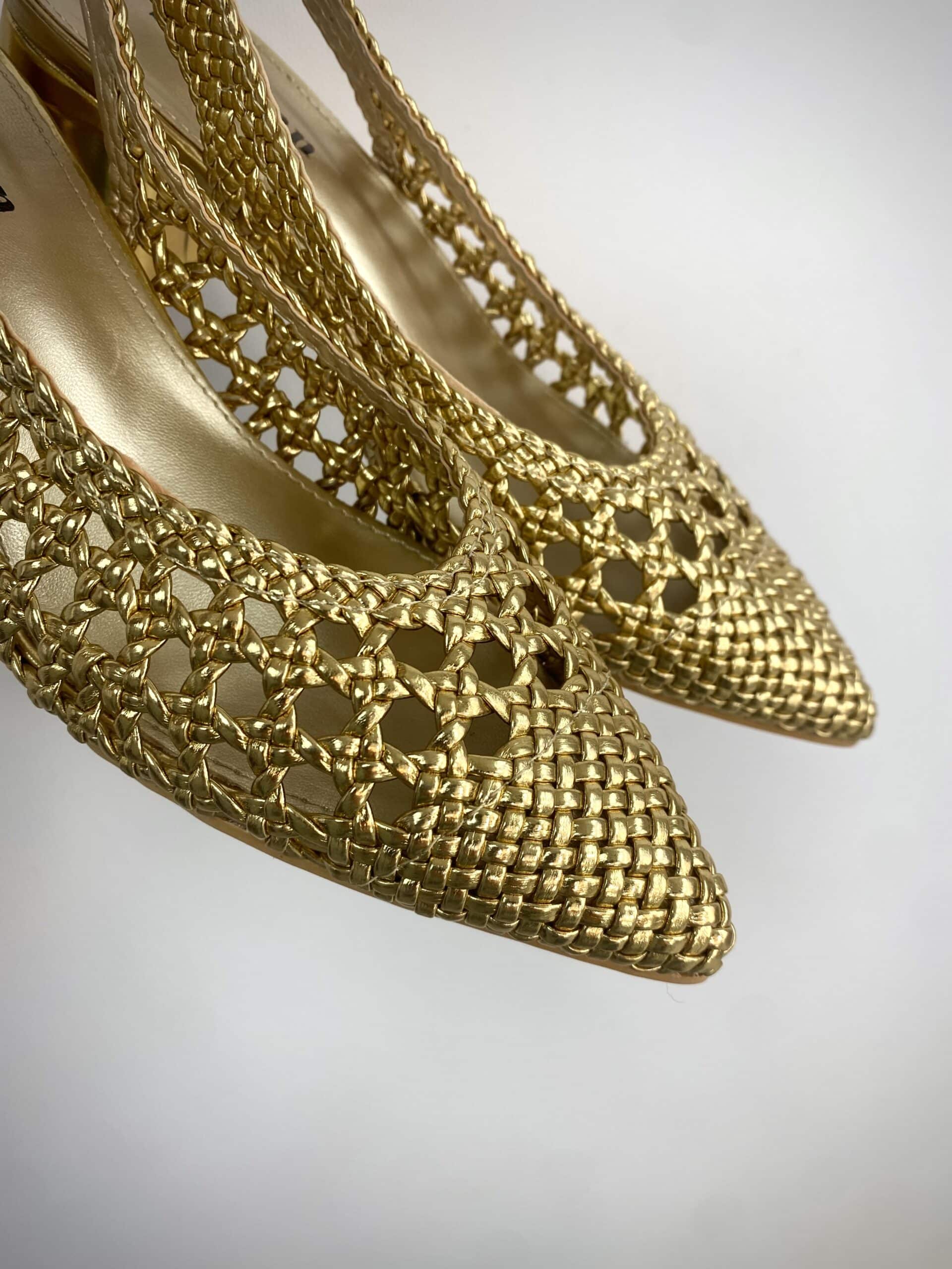 Slingback Rafia Comfort Medium Heels- Oro