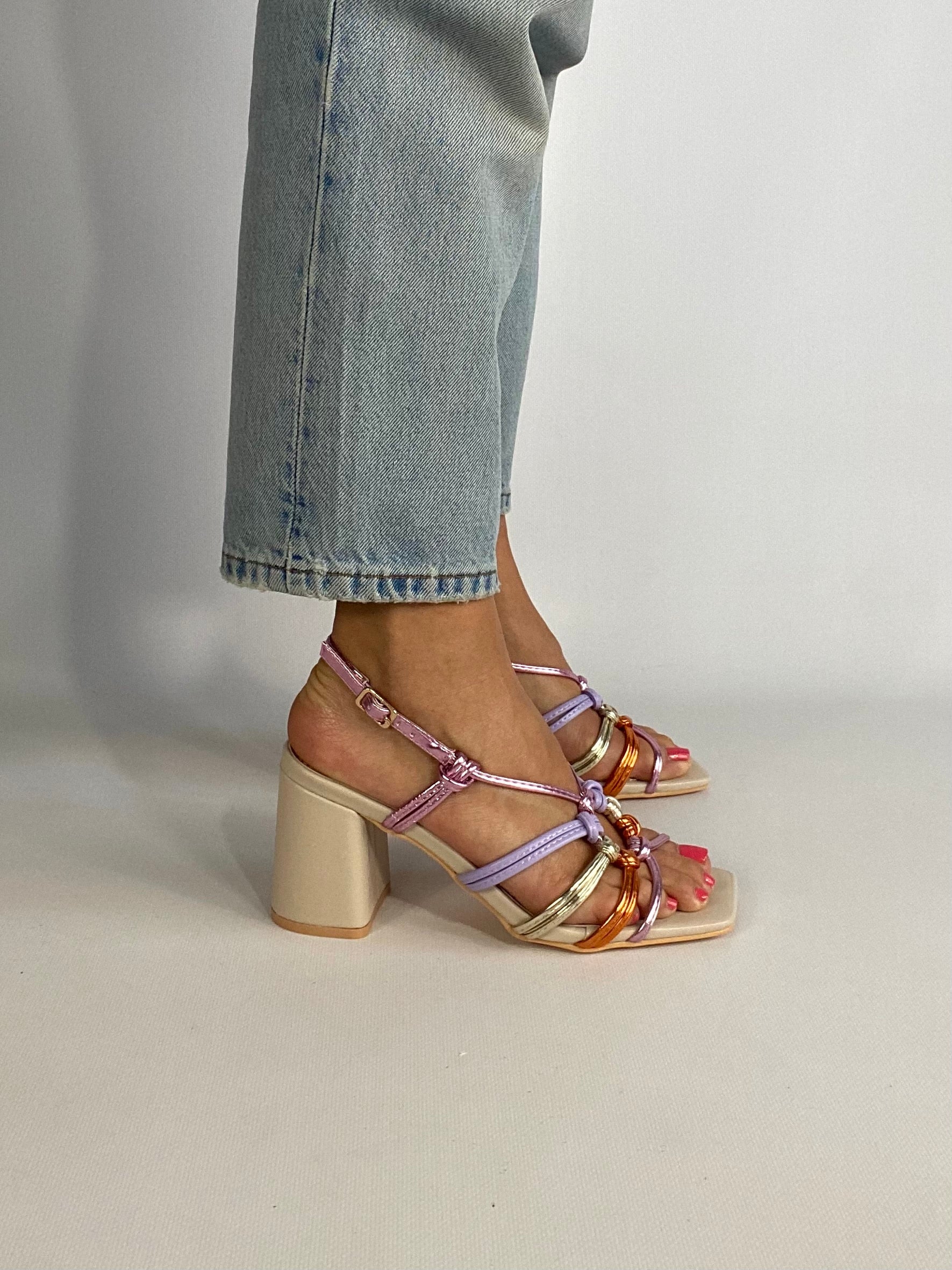 Sandali Michelle Comfort Heels - Multicolor / Beige