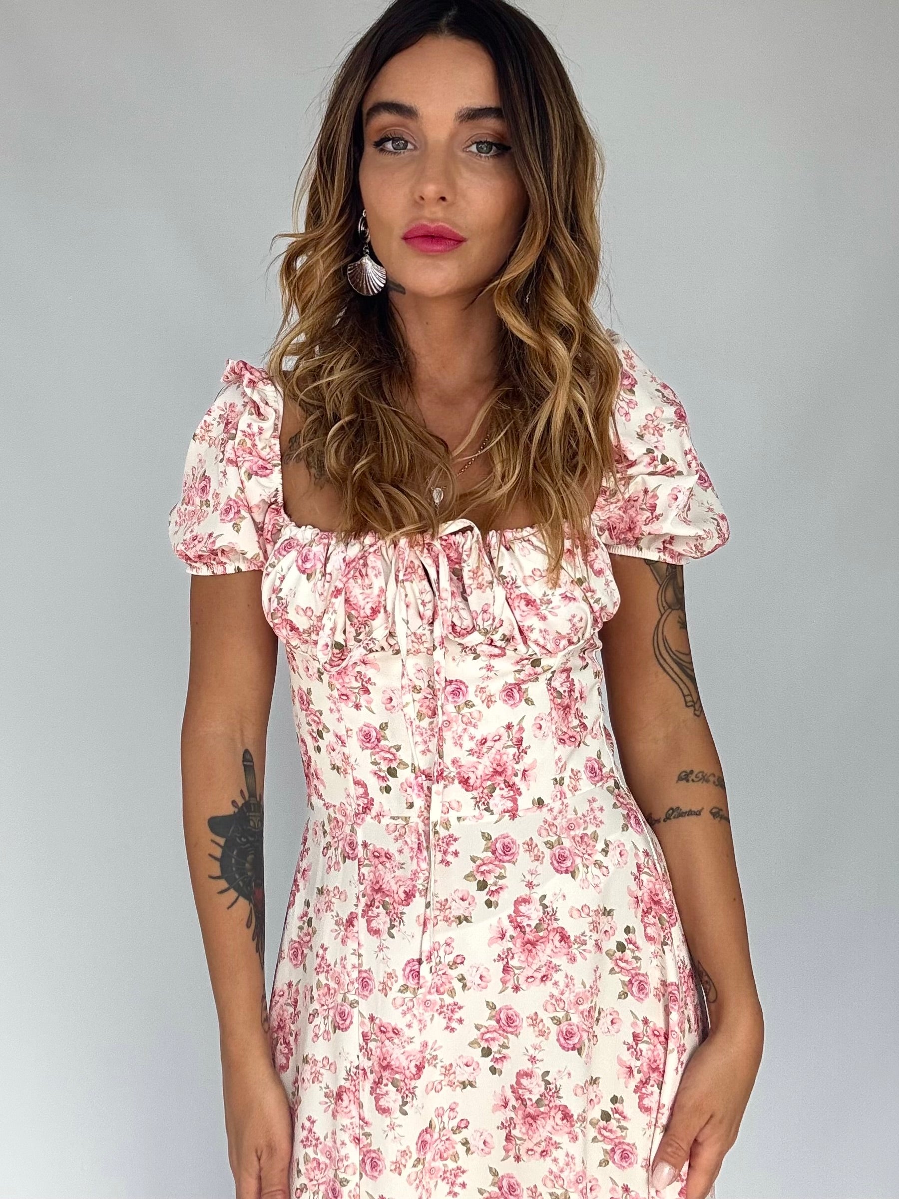 Maxi Dress Bohemien - Bianco / Rosa