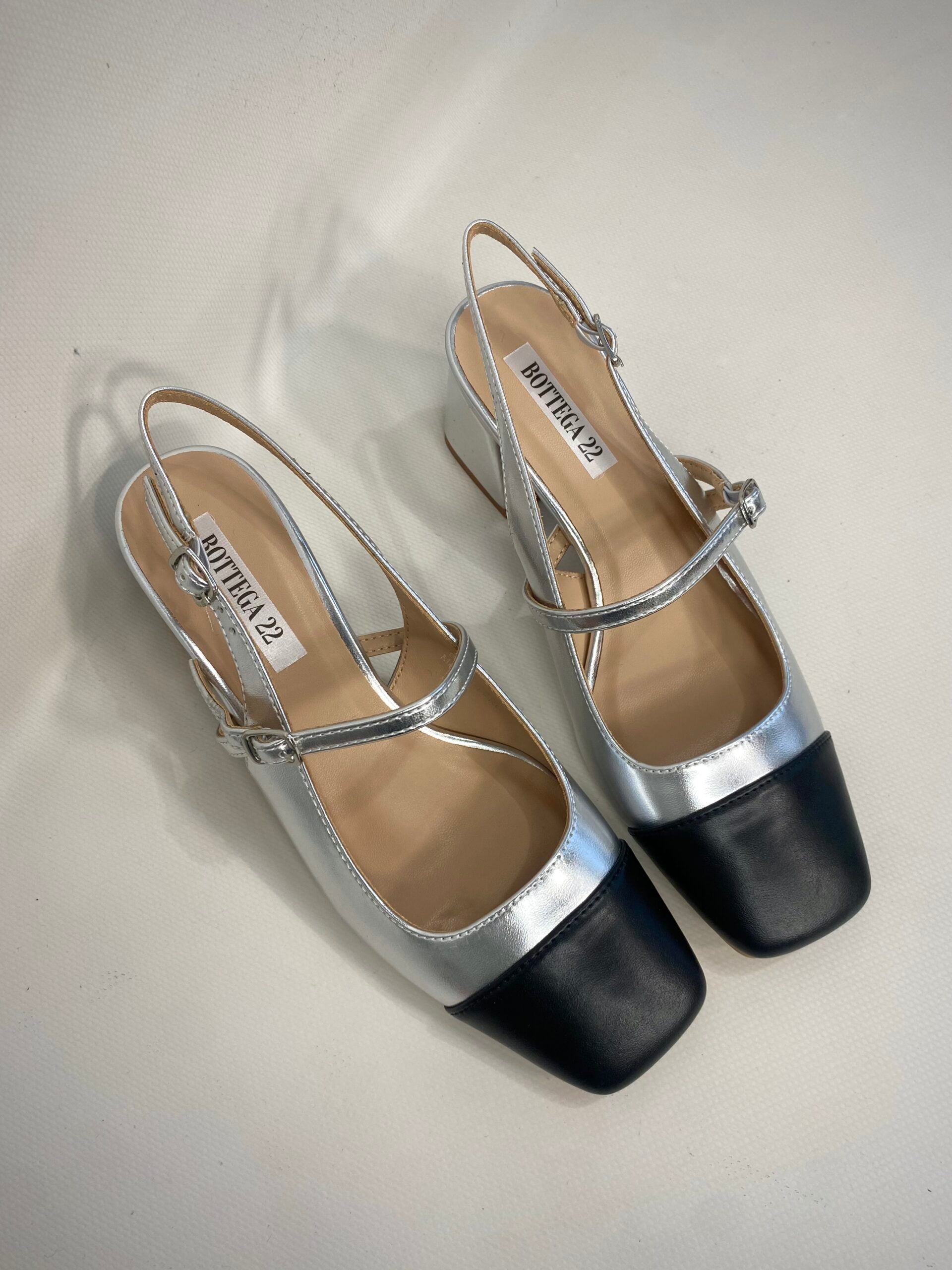 Mary Jane Medium Heels  - Bicolor Argento / Nero