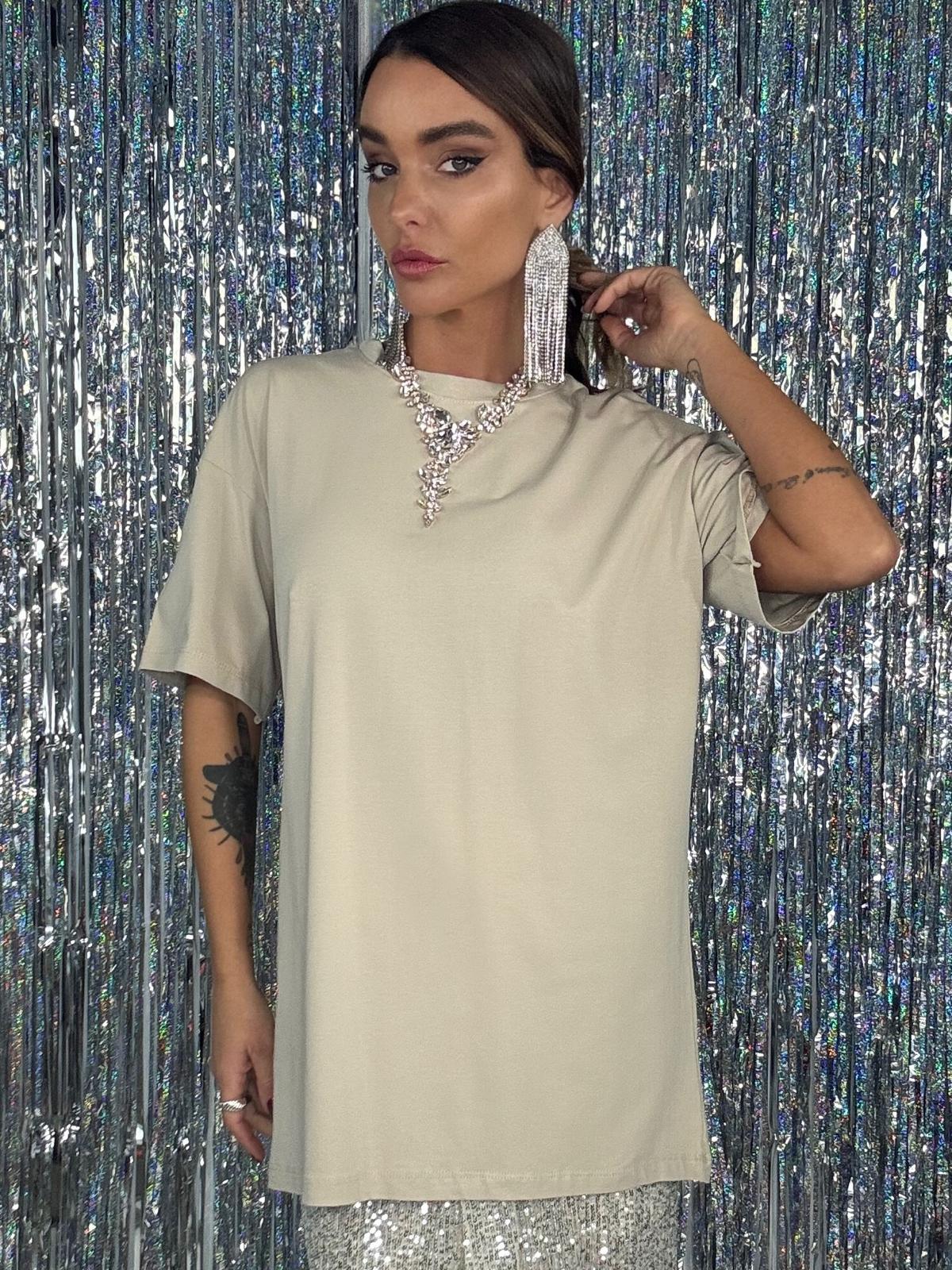 T-shirt Over Strass - Beige