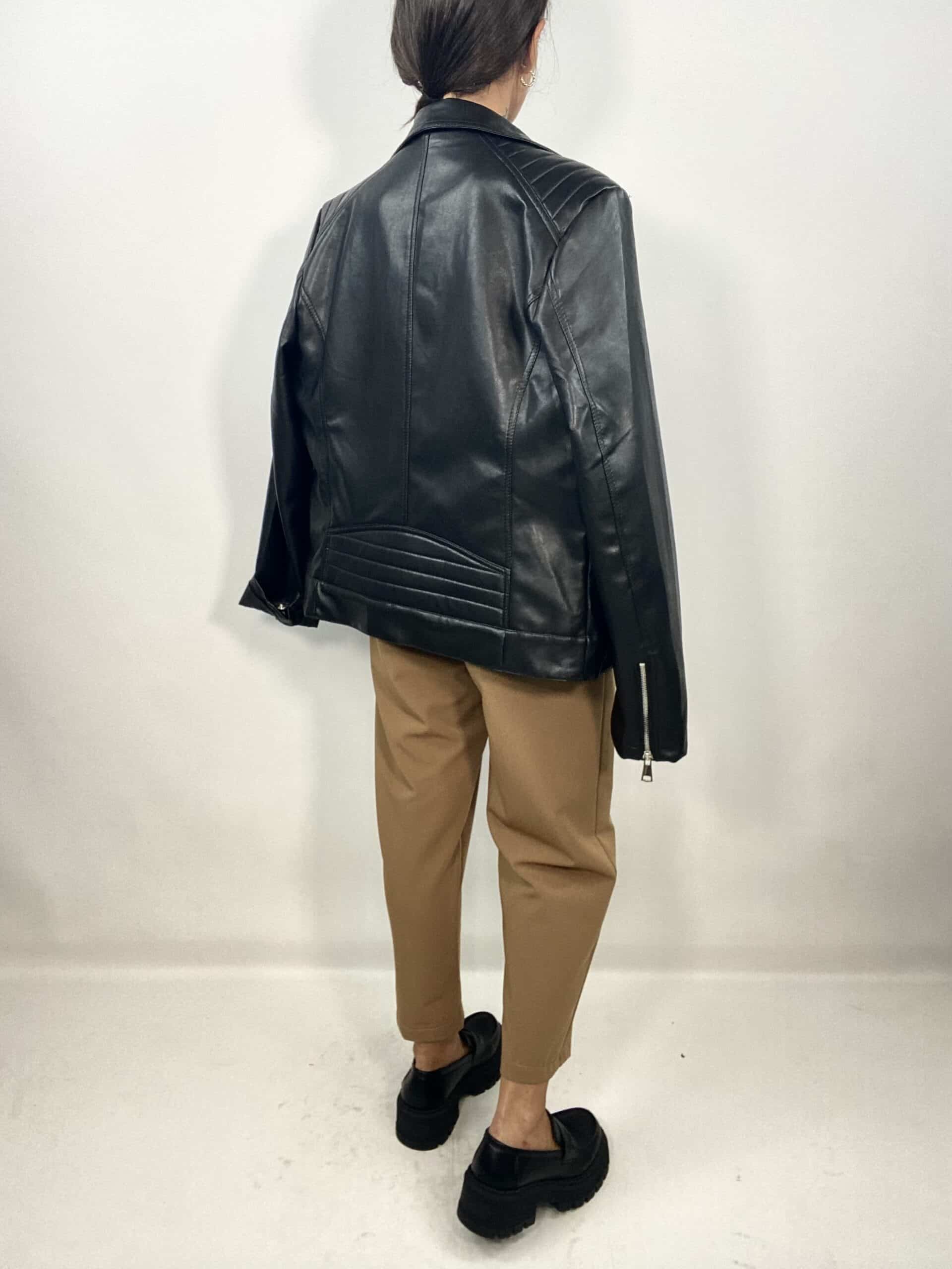Chiodo Ecopelle Over con Spalline  - Nero