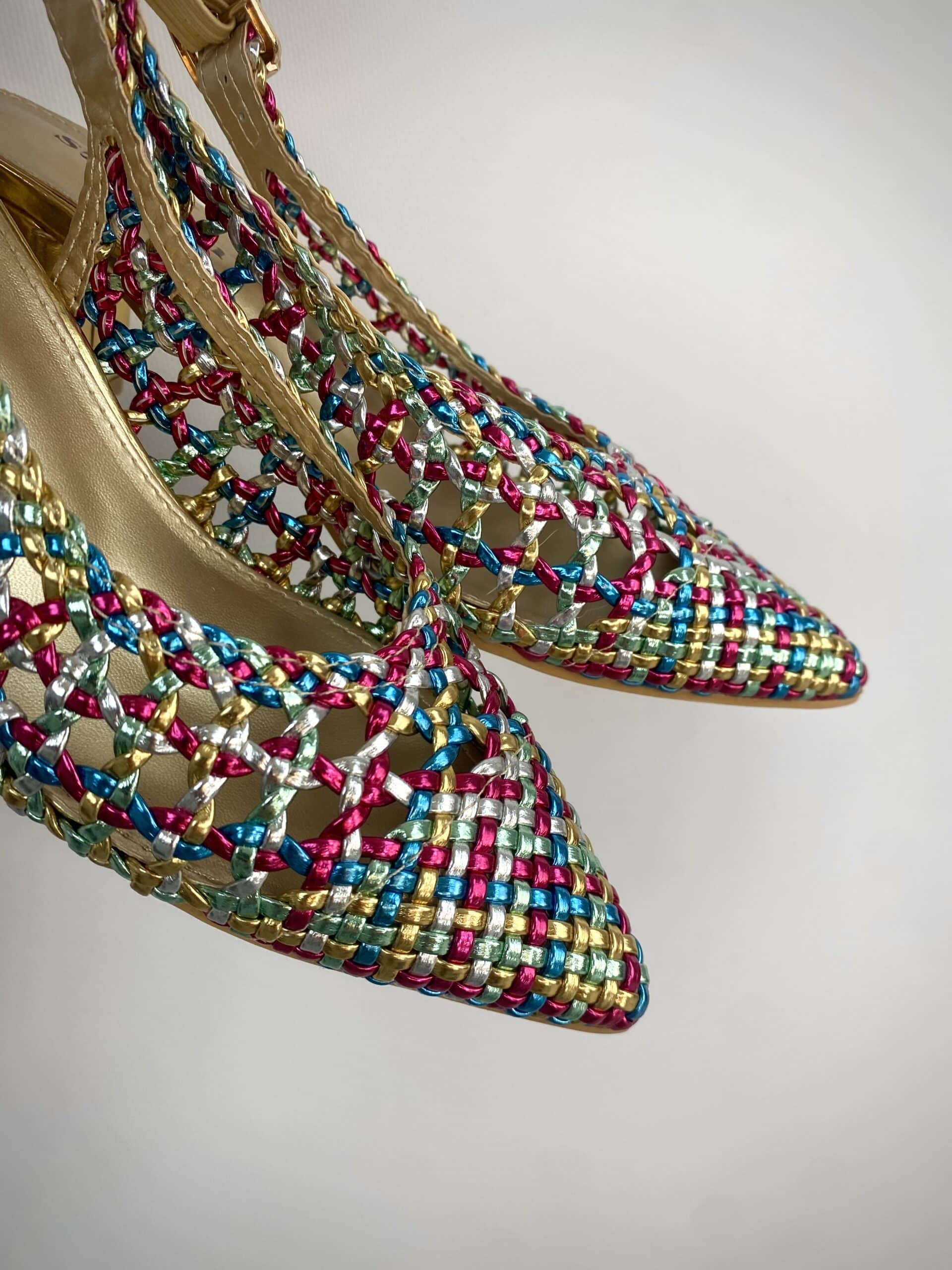 Slingback Rafia Comfort Medium Heels - Multicolor Verde / Fucsia
