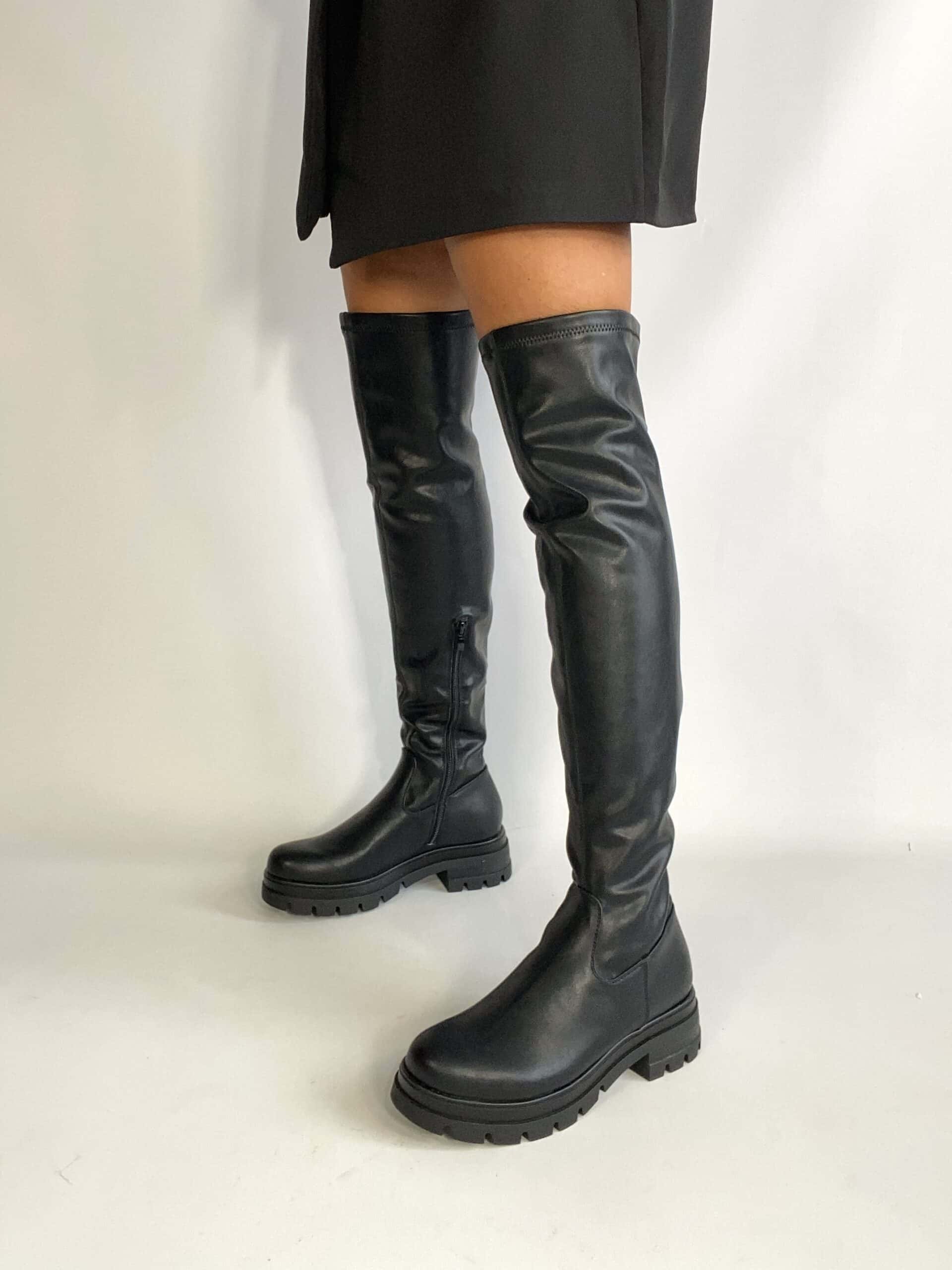 Stivali Cuissardes Platform- Simil Pelle Nero