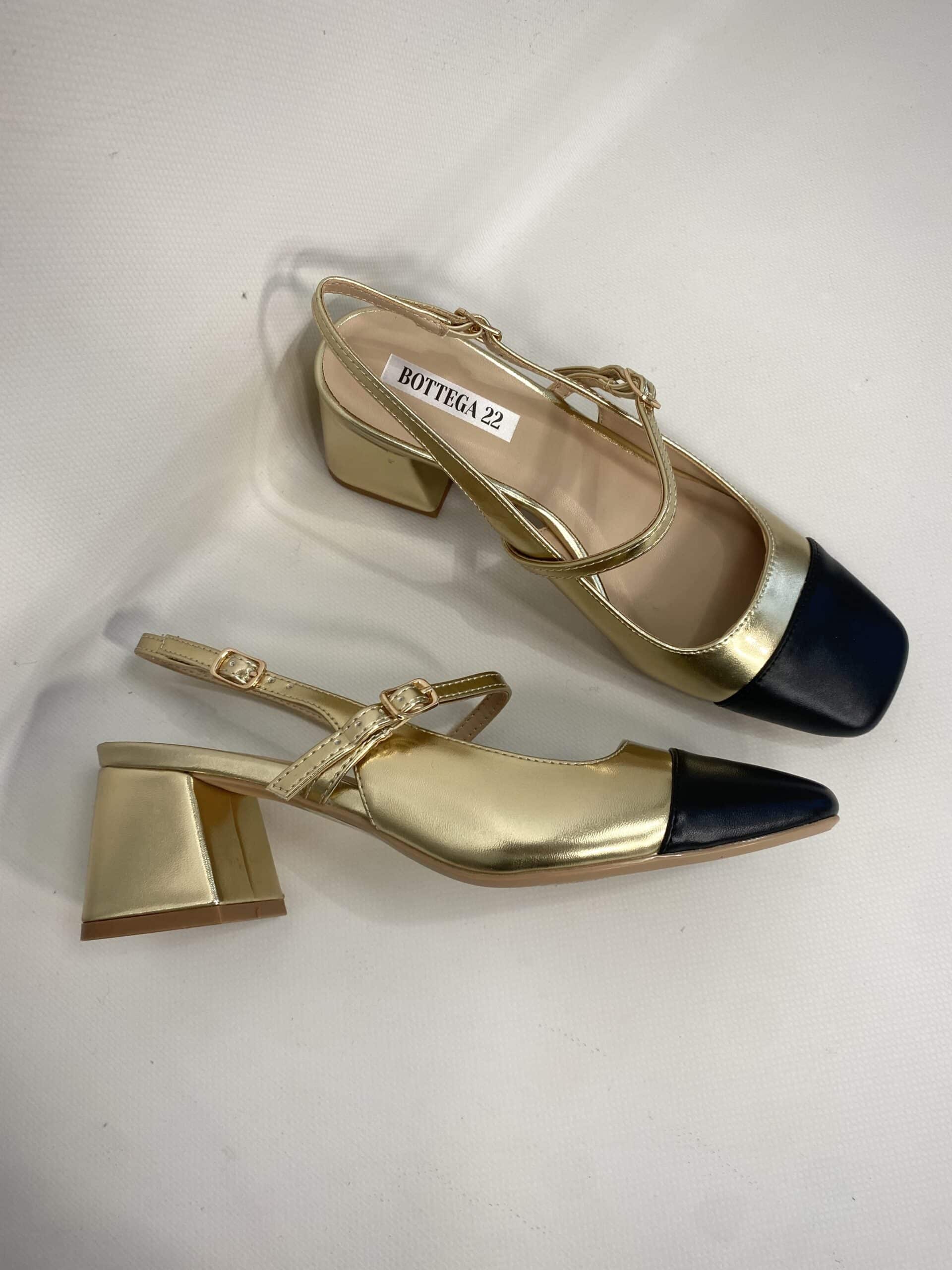 Mary Jane Medium Heels  - Bicolor Oro / Nero