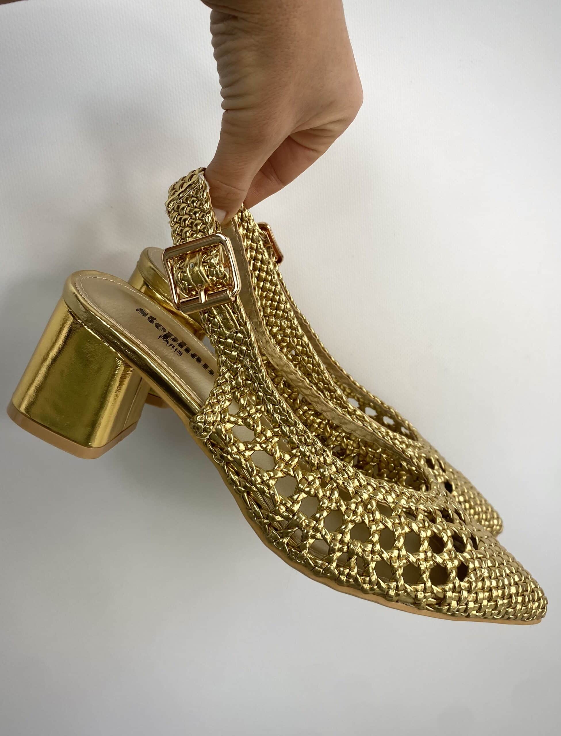Slingback Rafia Comfort Medium Heels- Oro