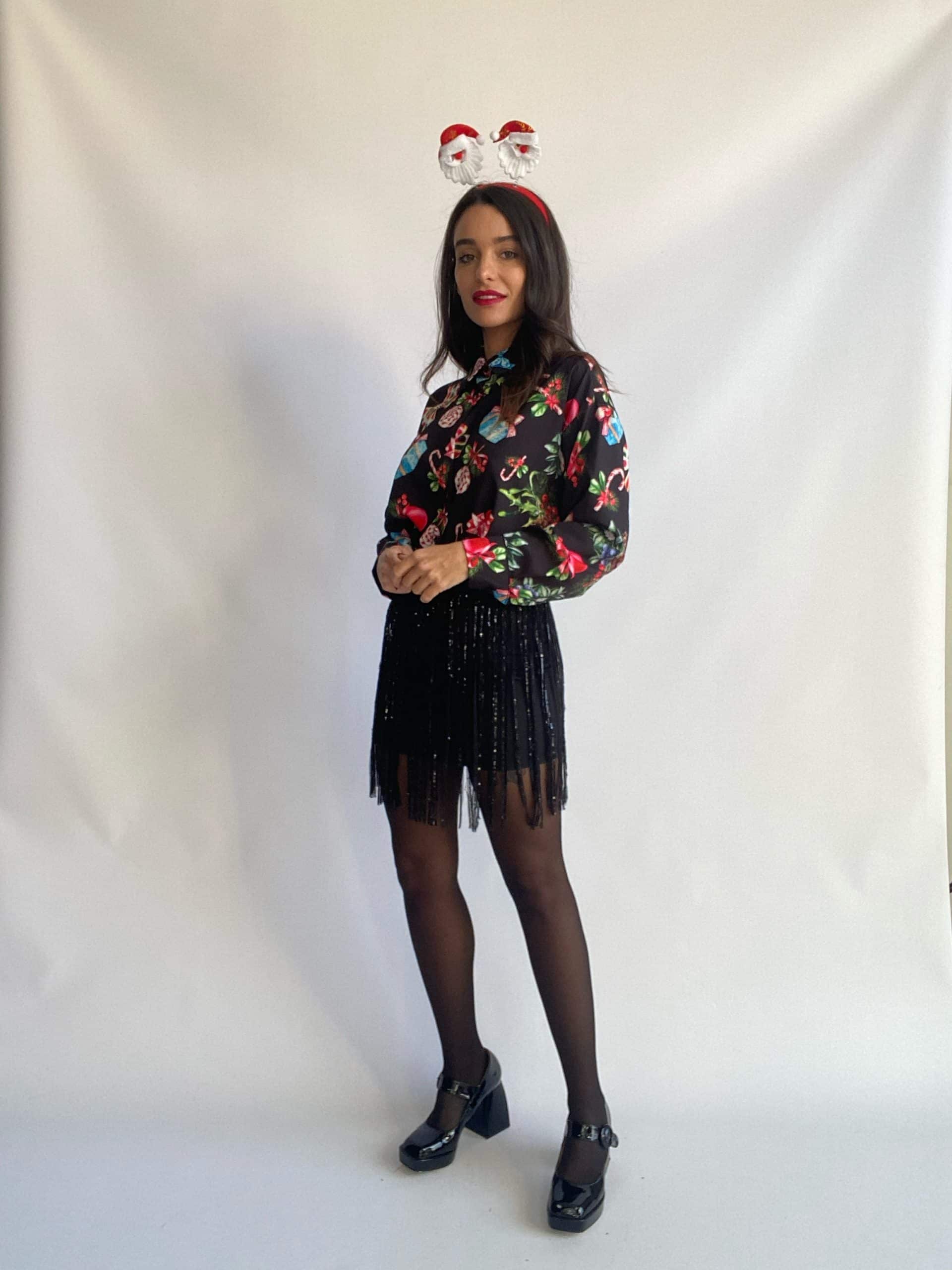 Mini Gonna Frange Paillettes - Nero