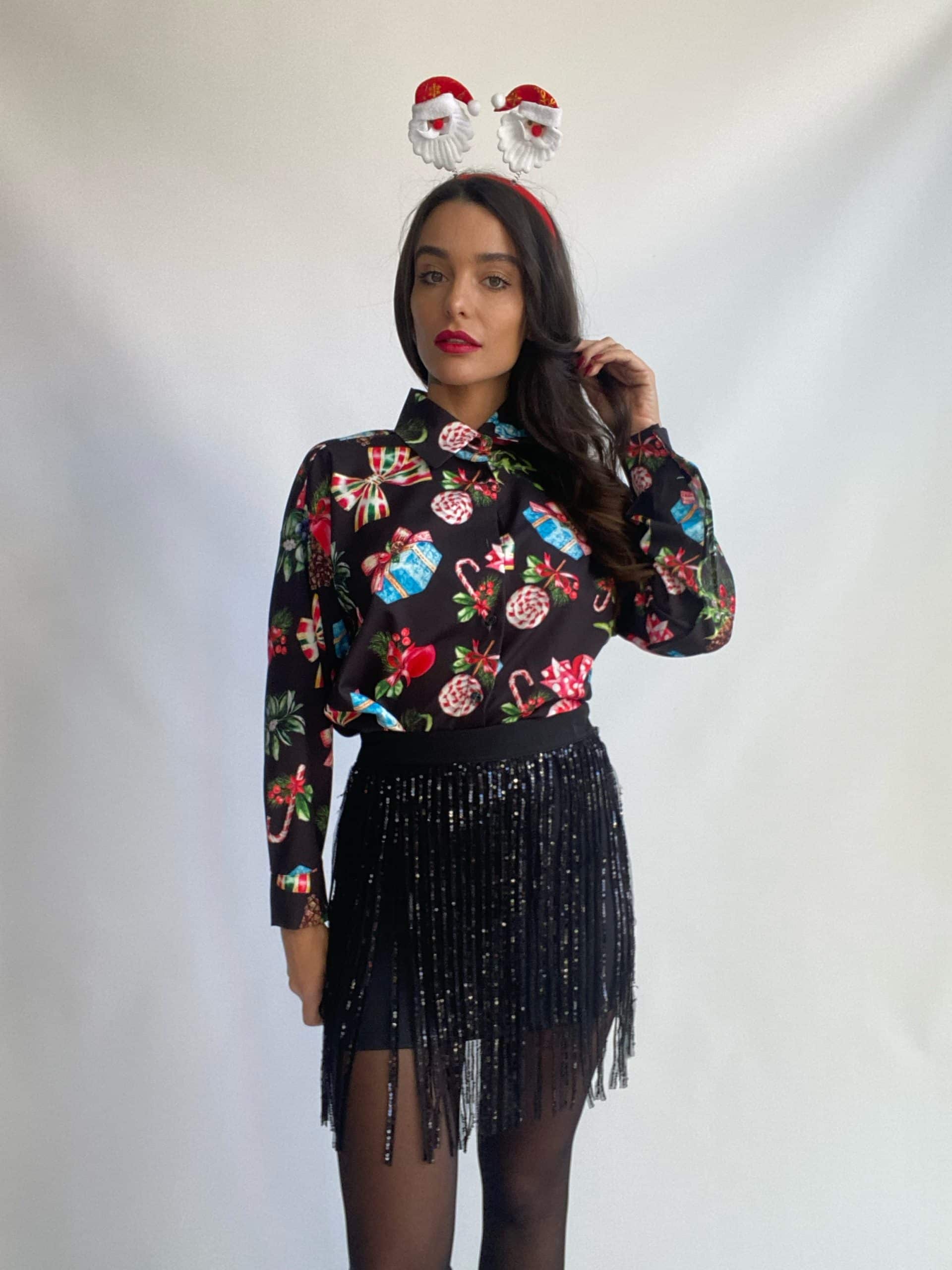 Mini Gonna Frange Paillettes - Nero