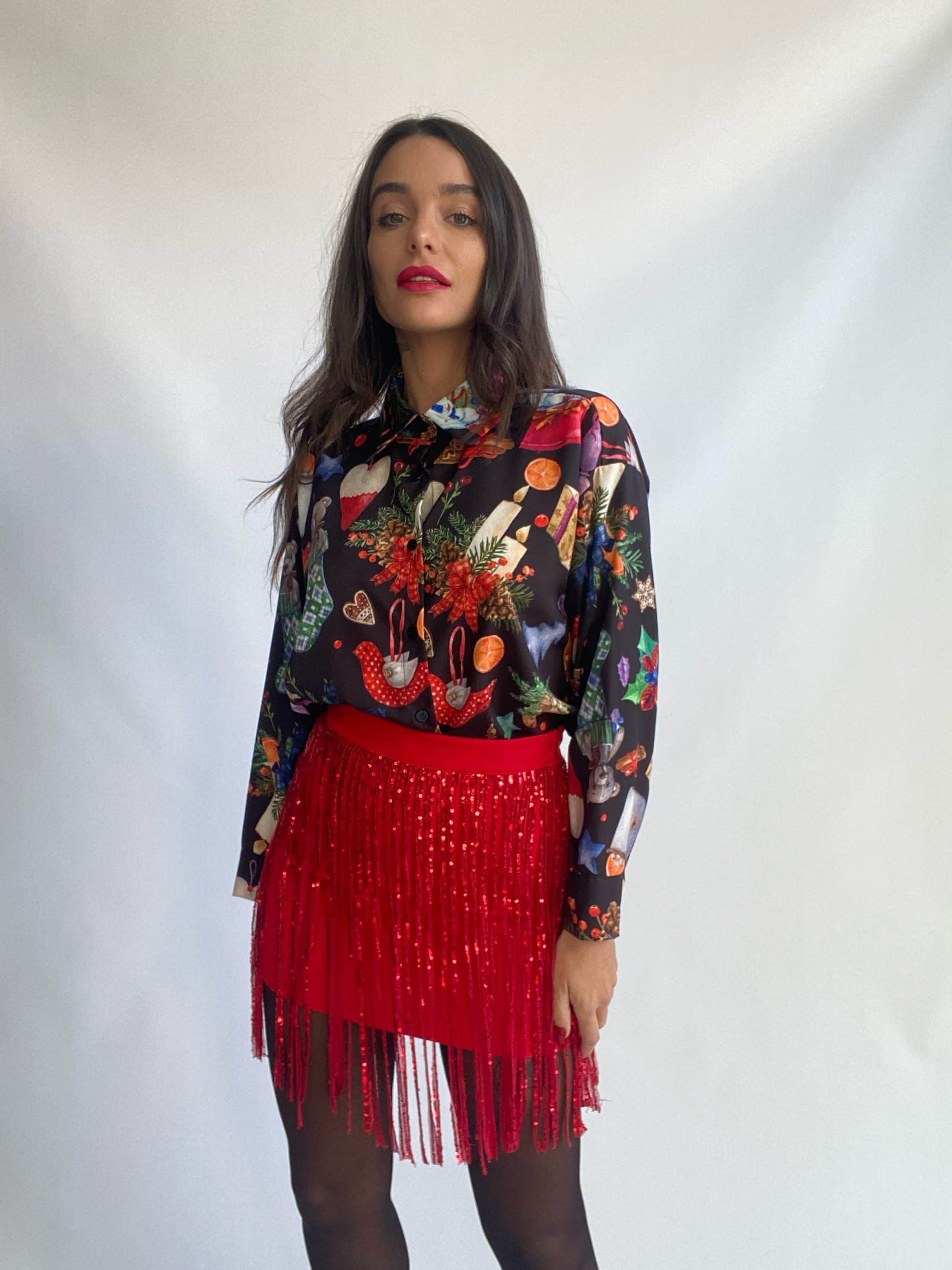 Mini Gonna Frange Paillettes - Rosso