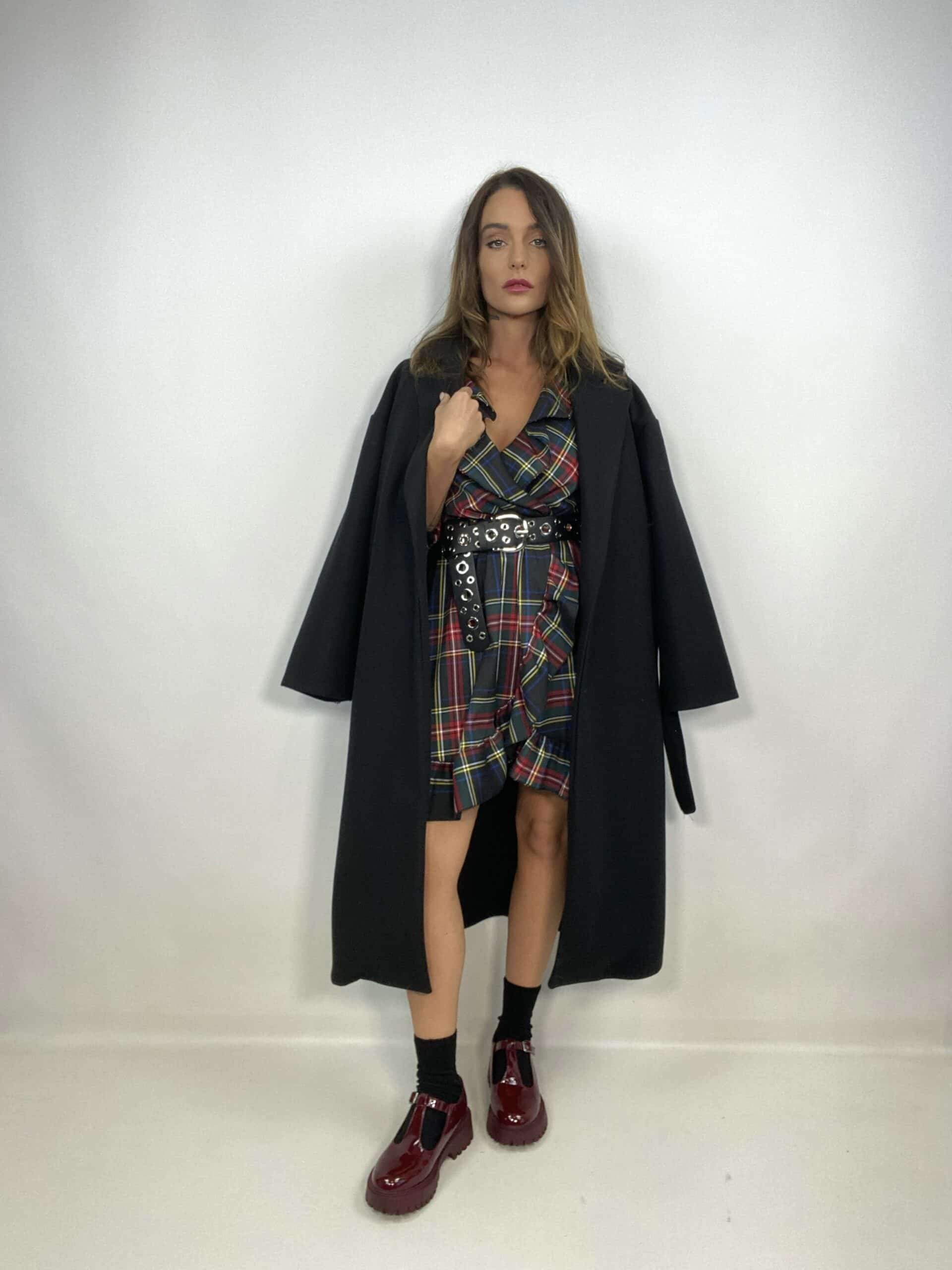 Mini Dress Tartan Con Volant - Nero