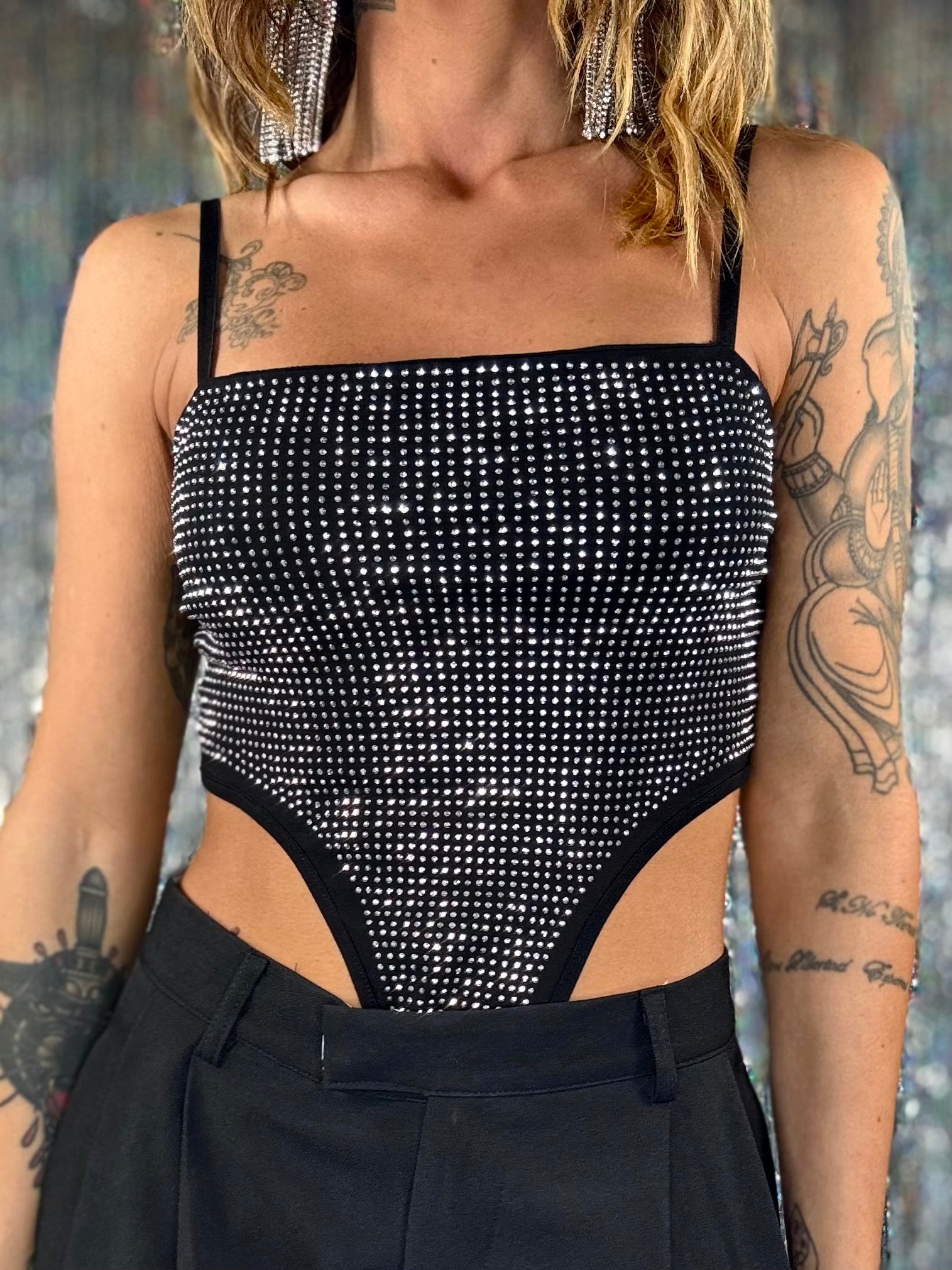 Body Sgambato Strass - Nero