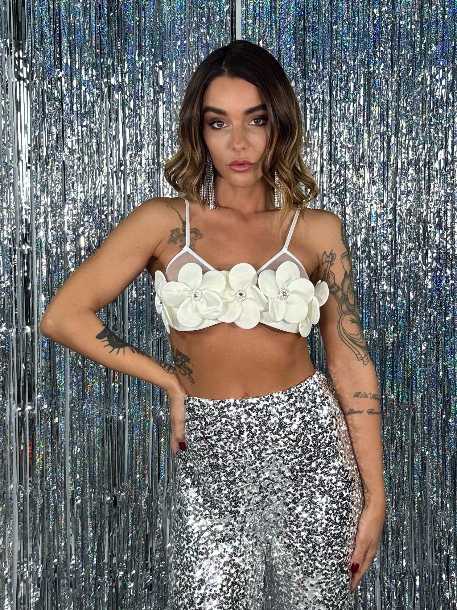 Bralette Fiori con Pietre - Bianco.