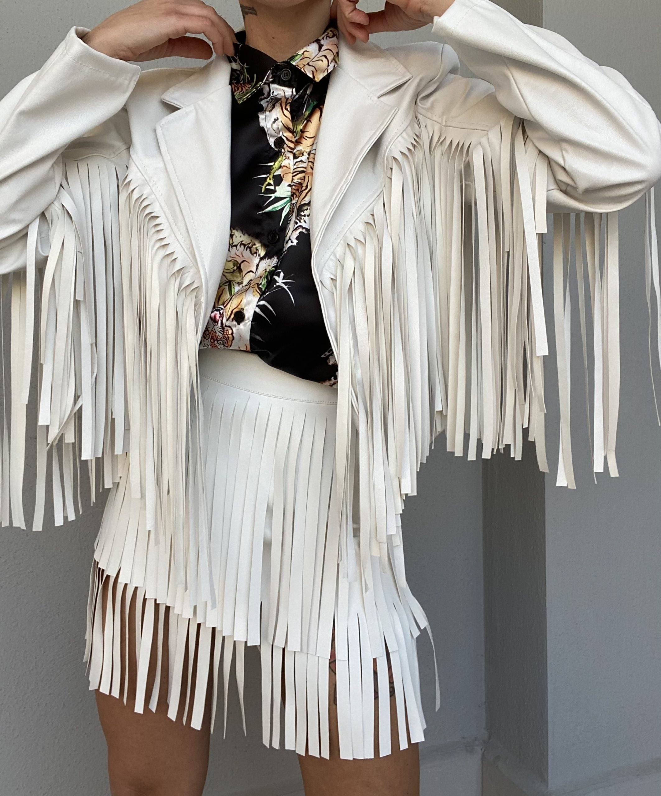 Gonna Leather Frange - Bianco