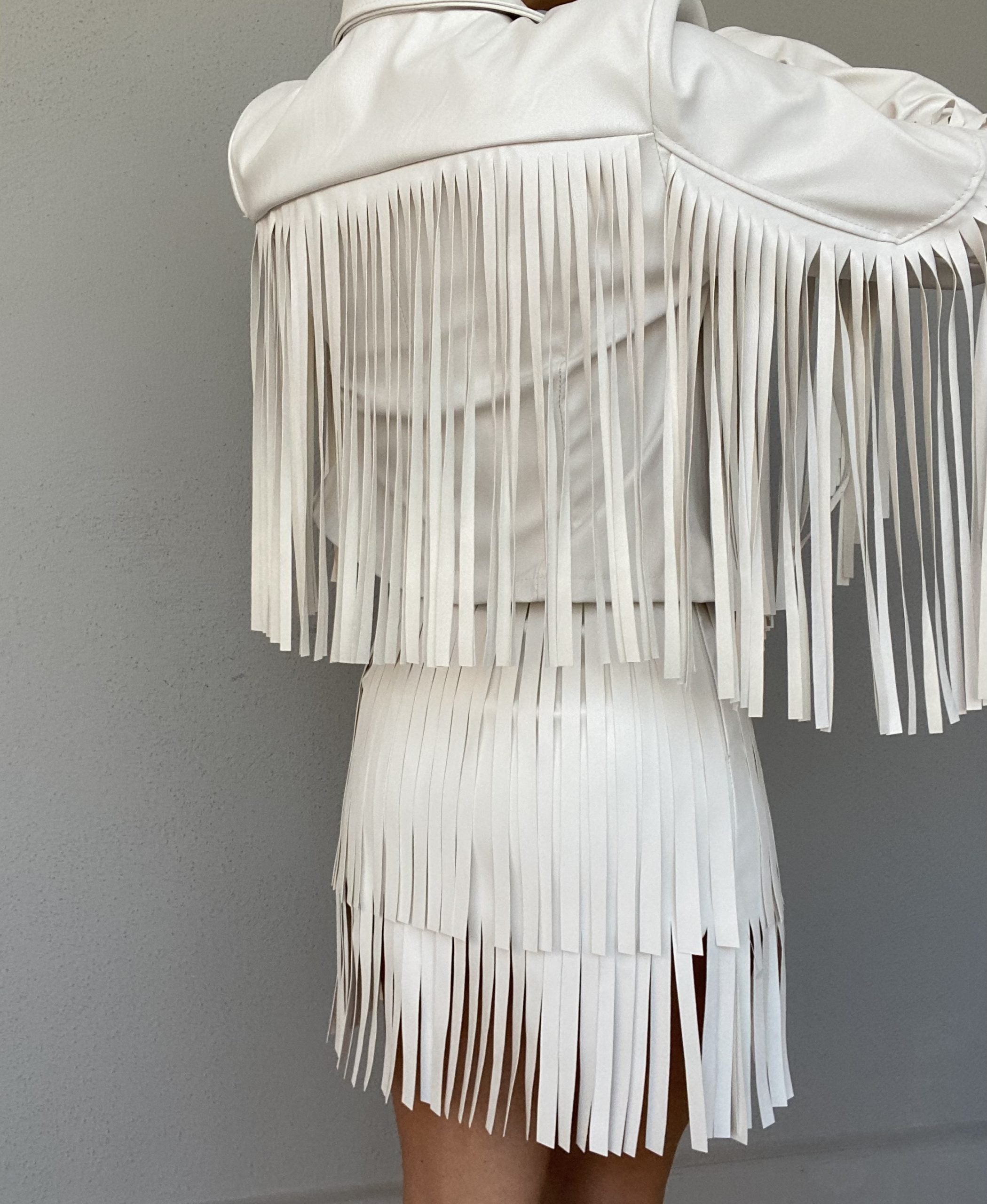 Gonna Leather Frange - Bianco