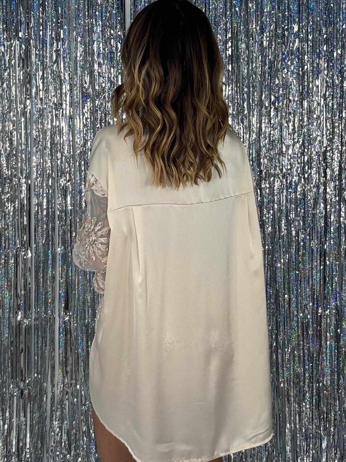 Camicia Over Rose in Pizzo - Nude