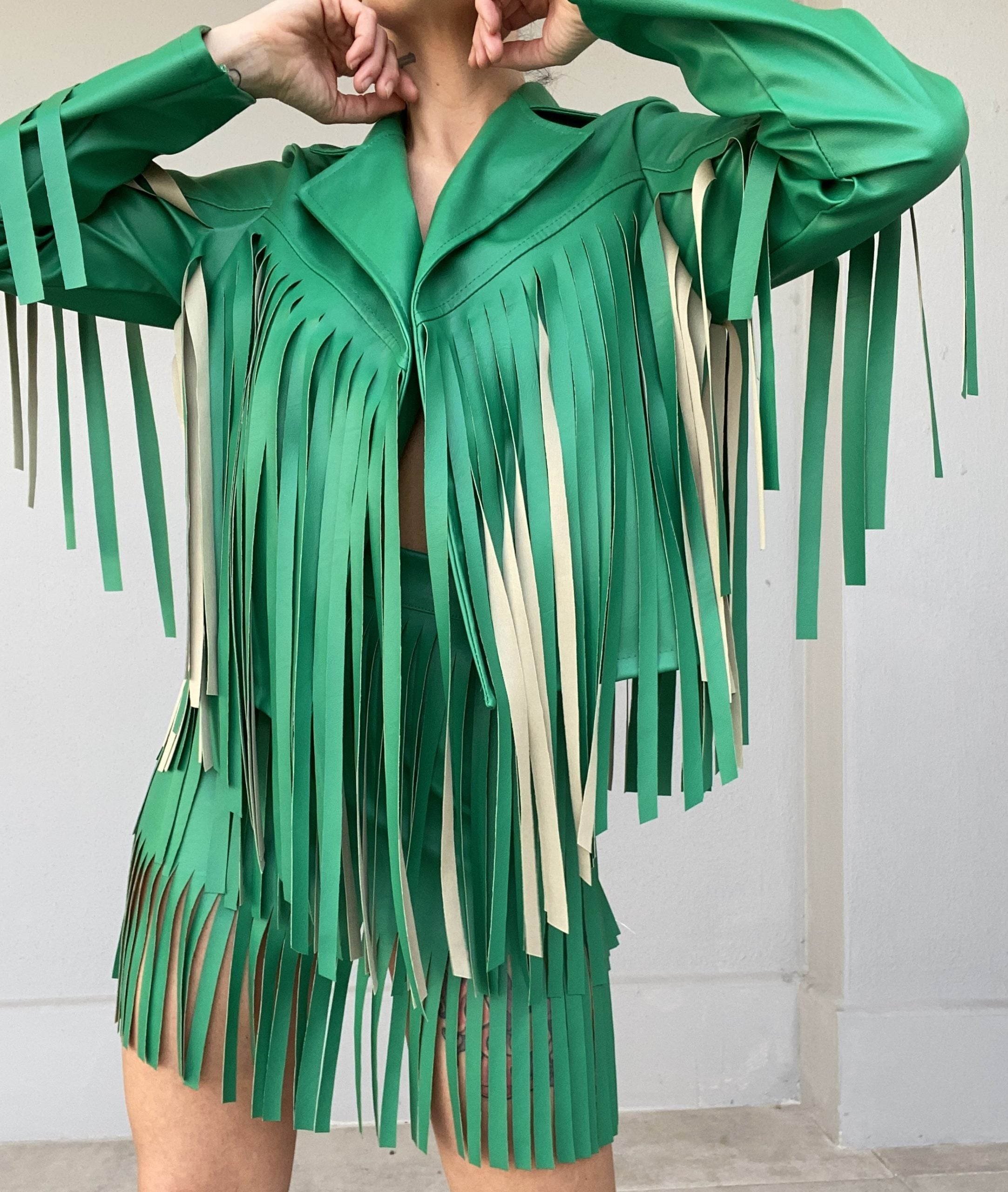 Gonna Leather Frange - Fucsia