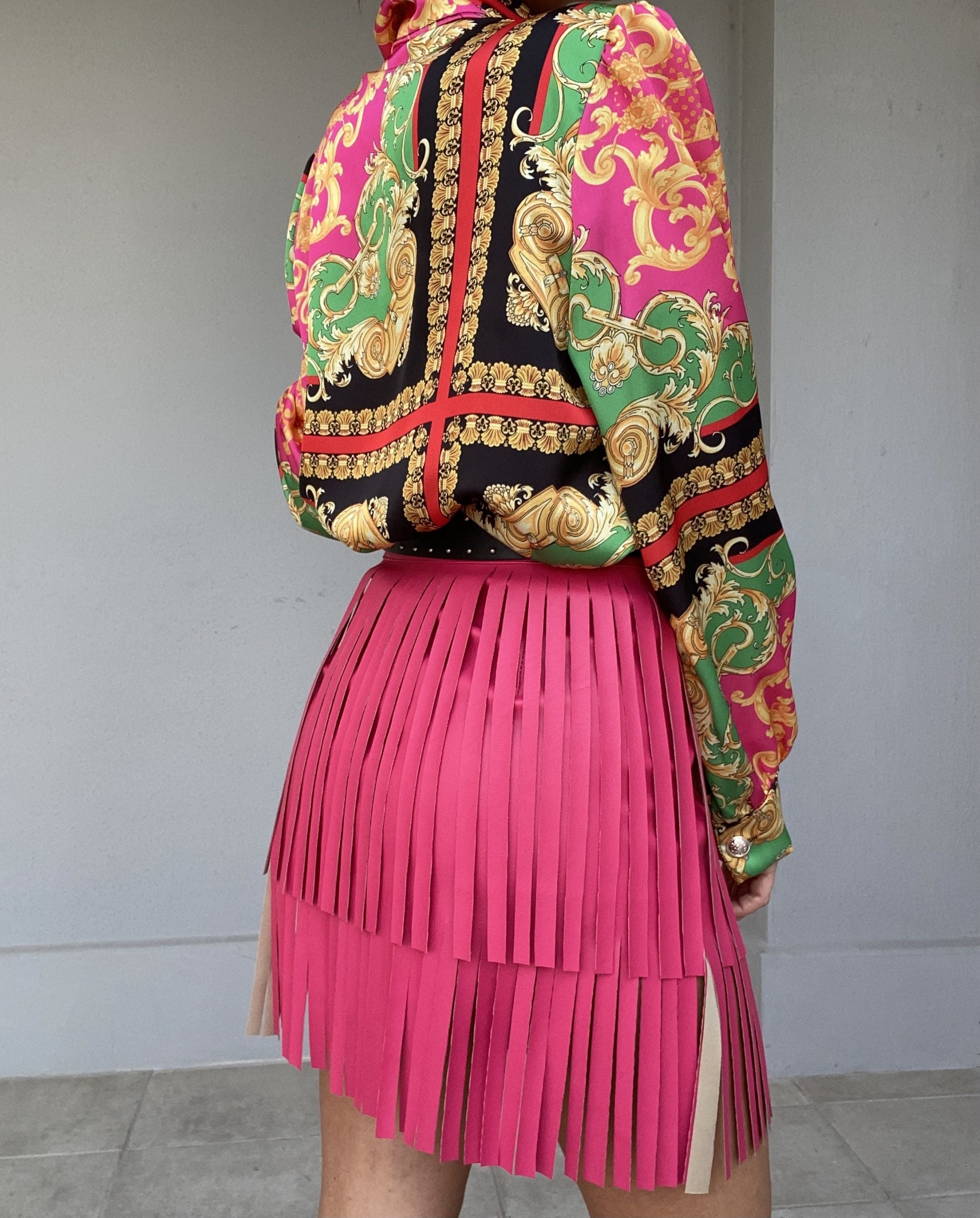 Gonna Leather Frange - Fucsia