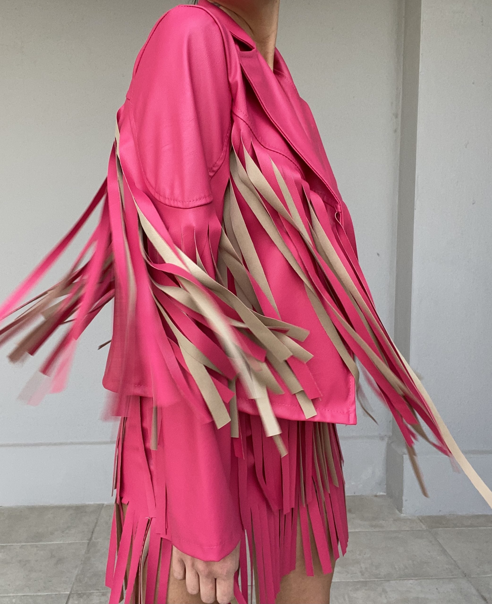 Gonna Leather Frange - Fucsia