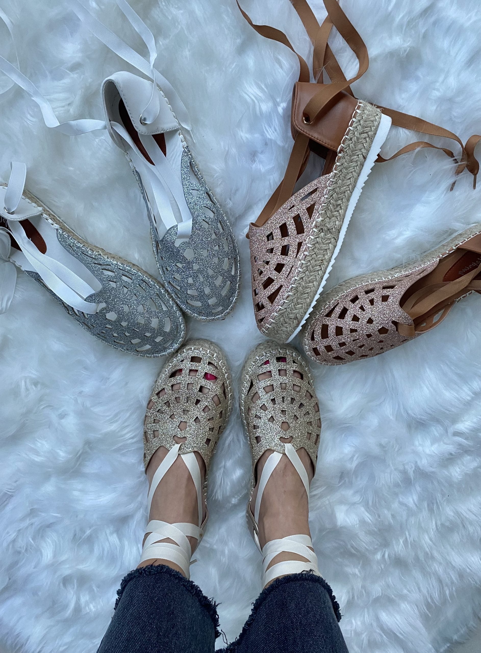 Espadrillas Glitter Lacci alla Schiava - Bronzo