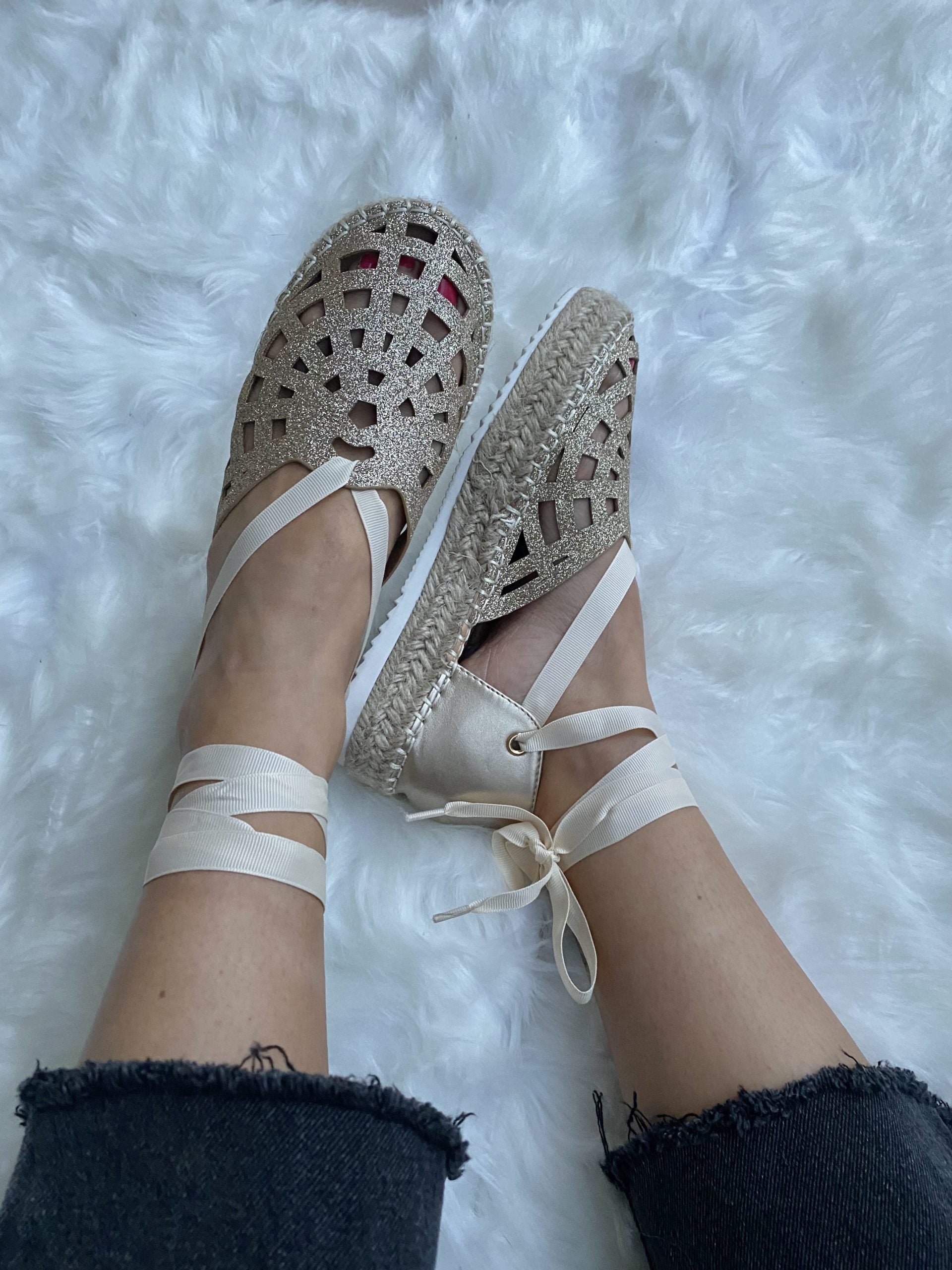 Espadrillas Glitter Lacci alla Schiava - Oro