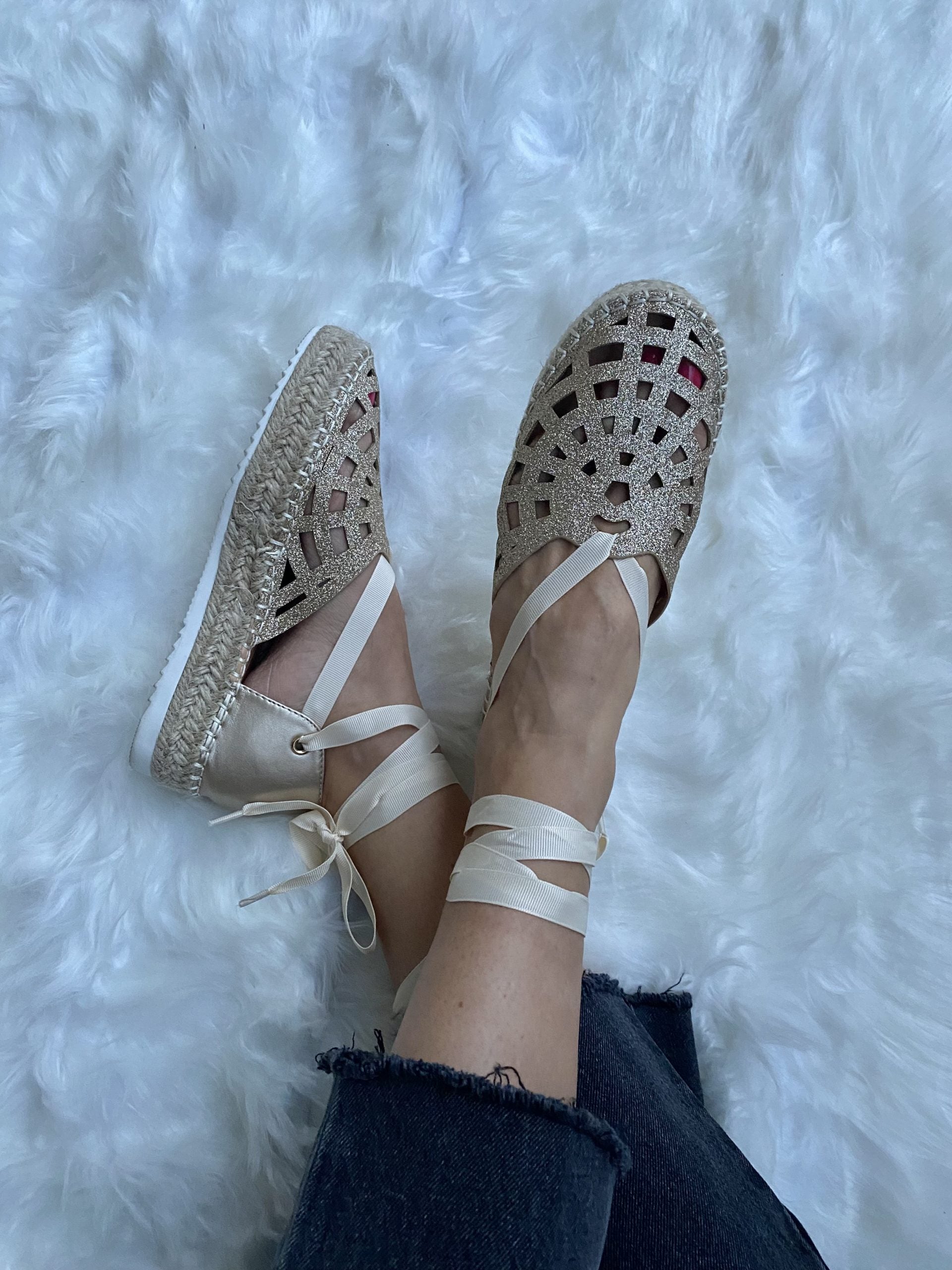 Espadrillas Glitter Lacci alla Schiava - Oro