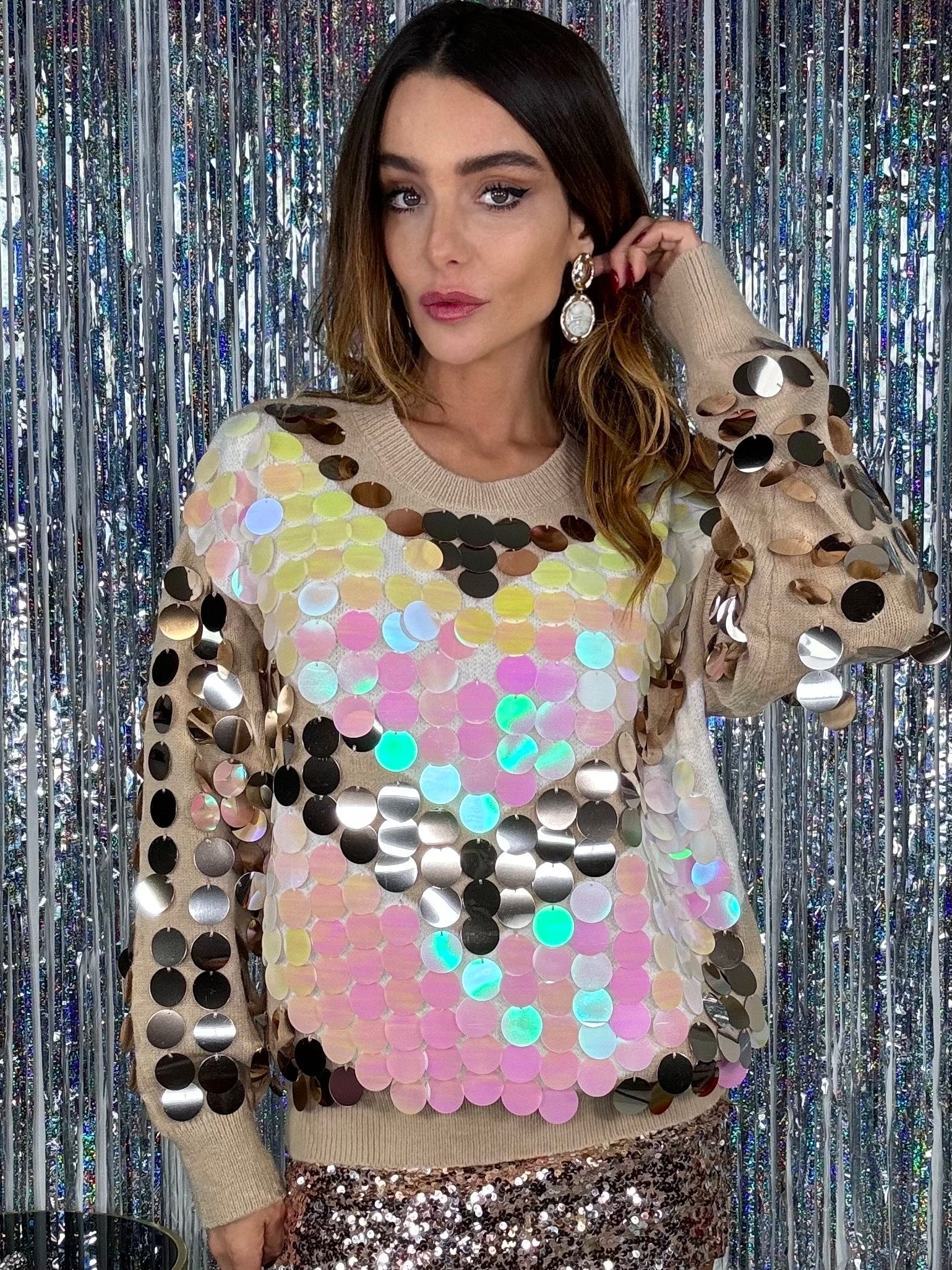 Pullover Paillettes - Cammello / Oro