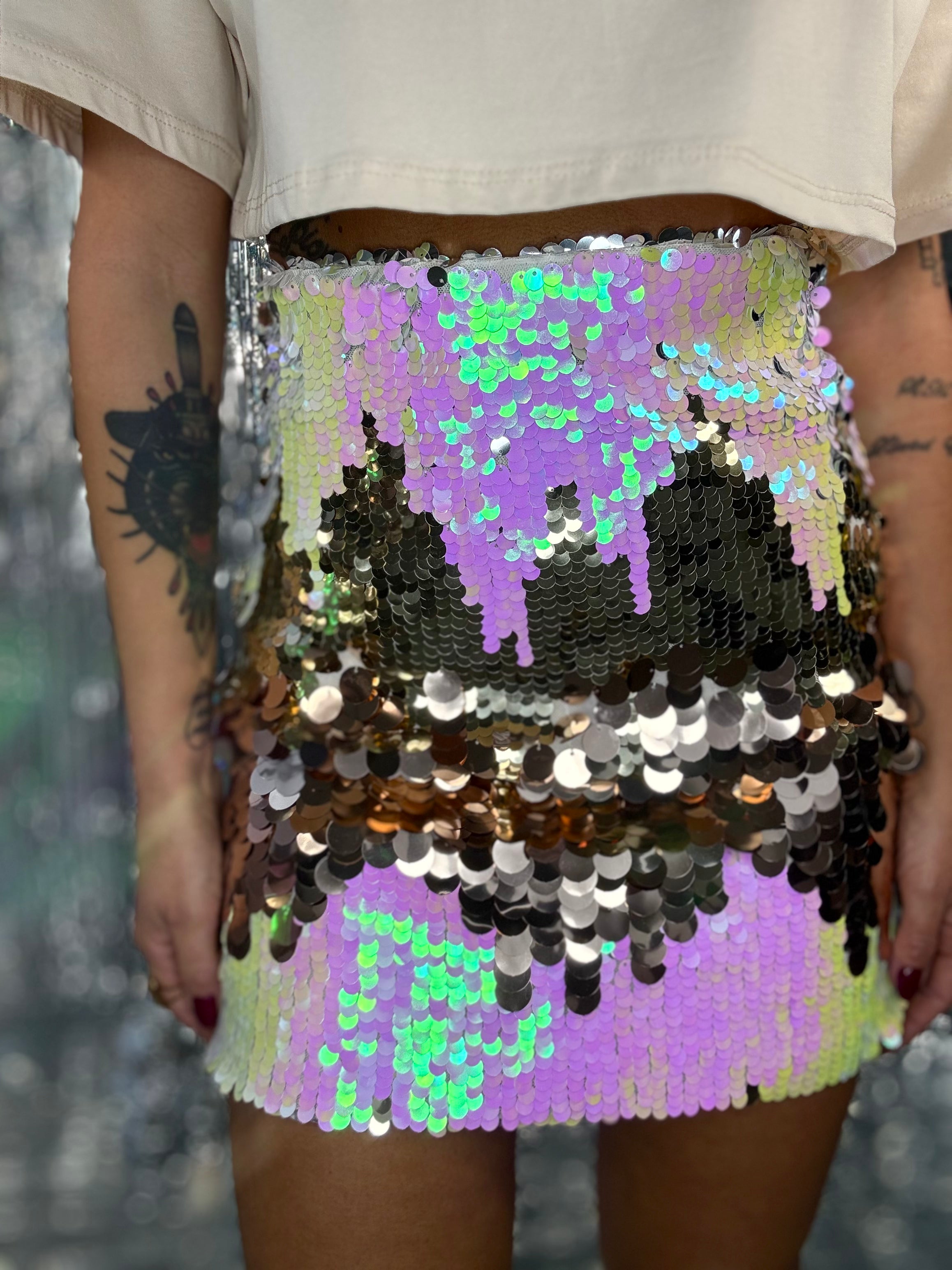 Mini Gonna Paillettes Grandi- Oro Sfumato