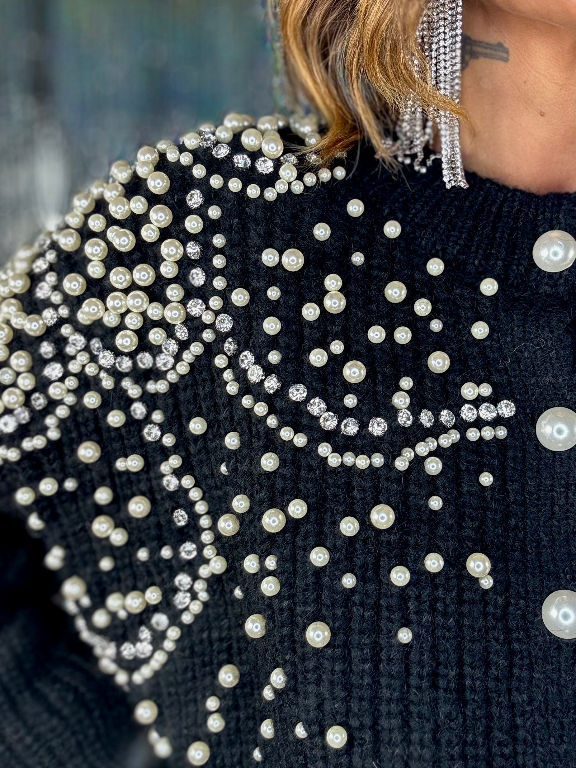 Cardigan Gioiello Pietre e Perle - Nero