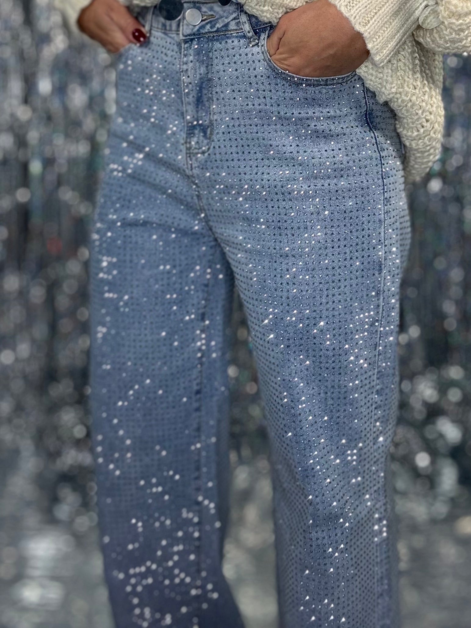 Jeans Wide Strass - Denim.