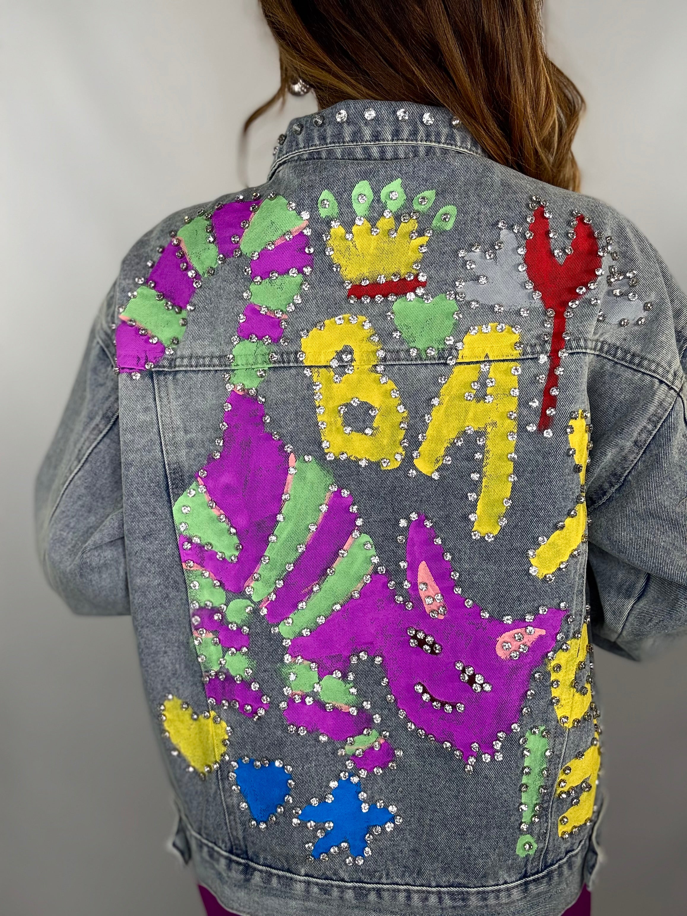 Giacca Jeans Graffiti Con Pietre - Denim