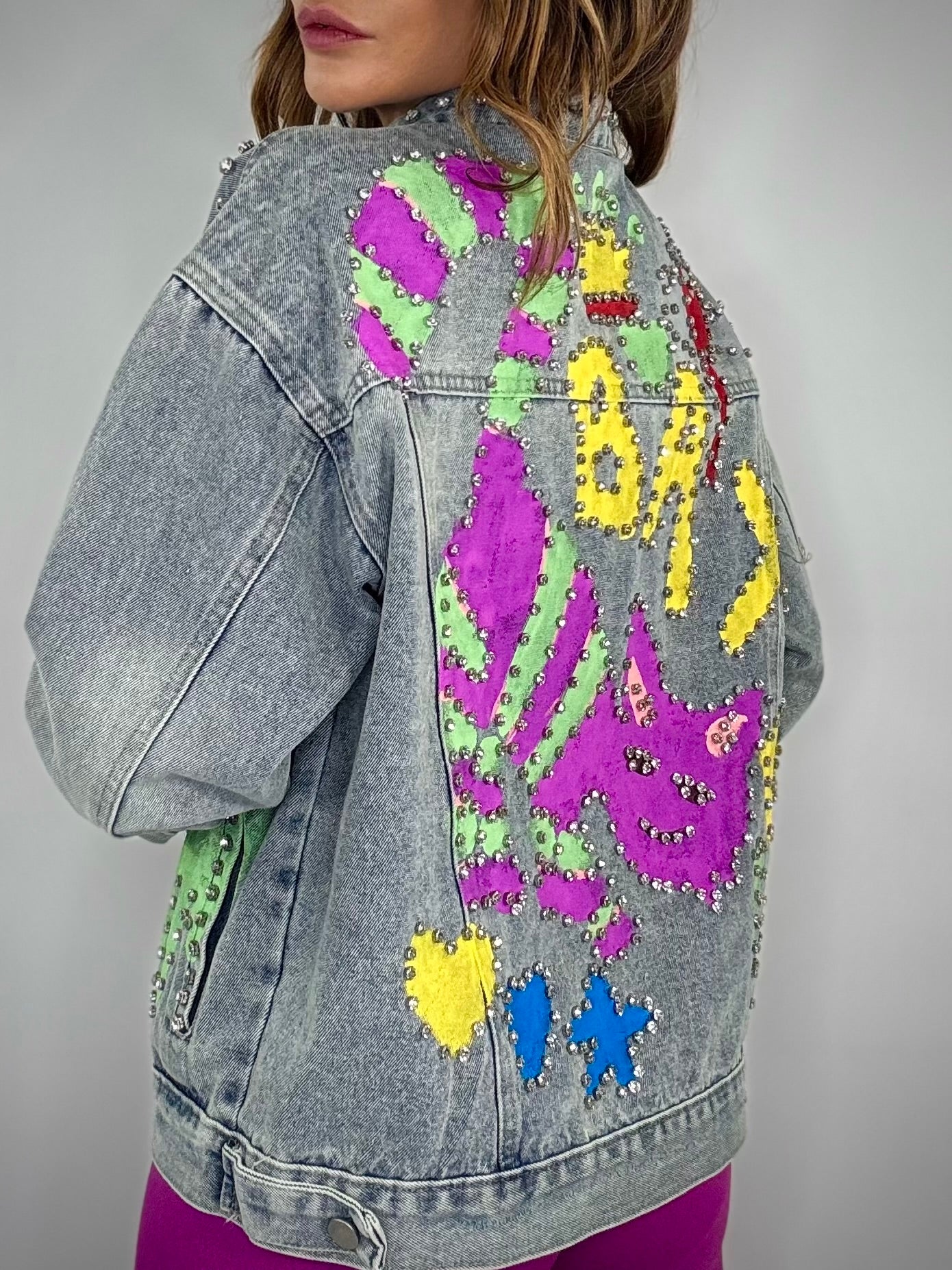 Giacca Jeans Graffiti Con Pietre - Denim