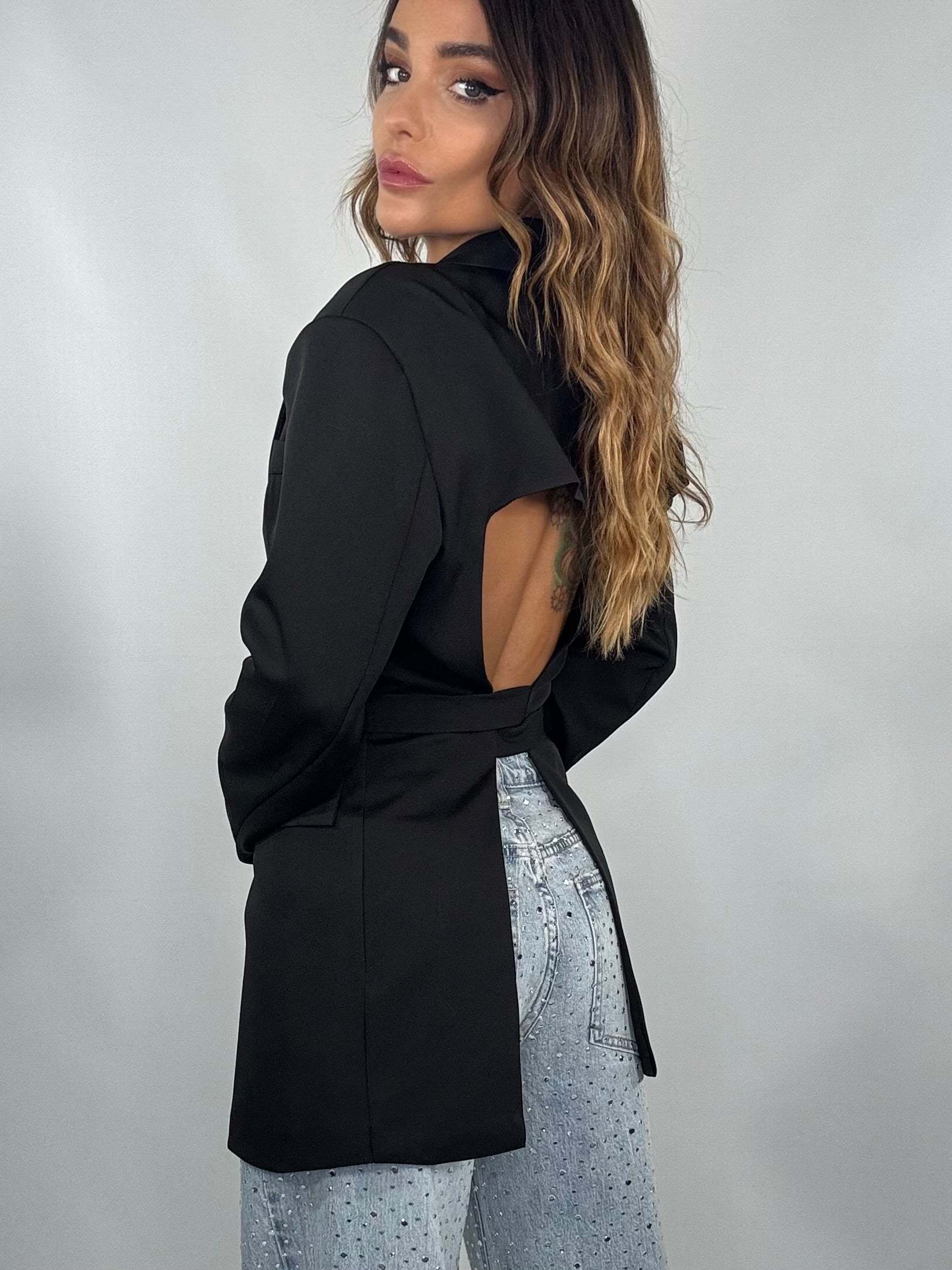 Blazer Cut Out Fiocco - Nero
