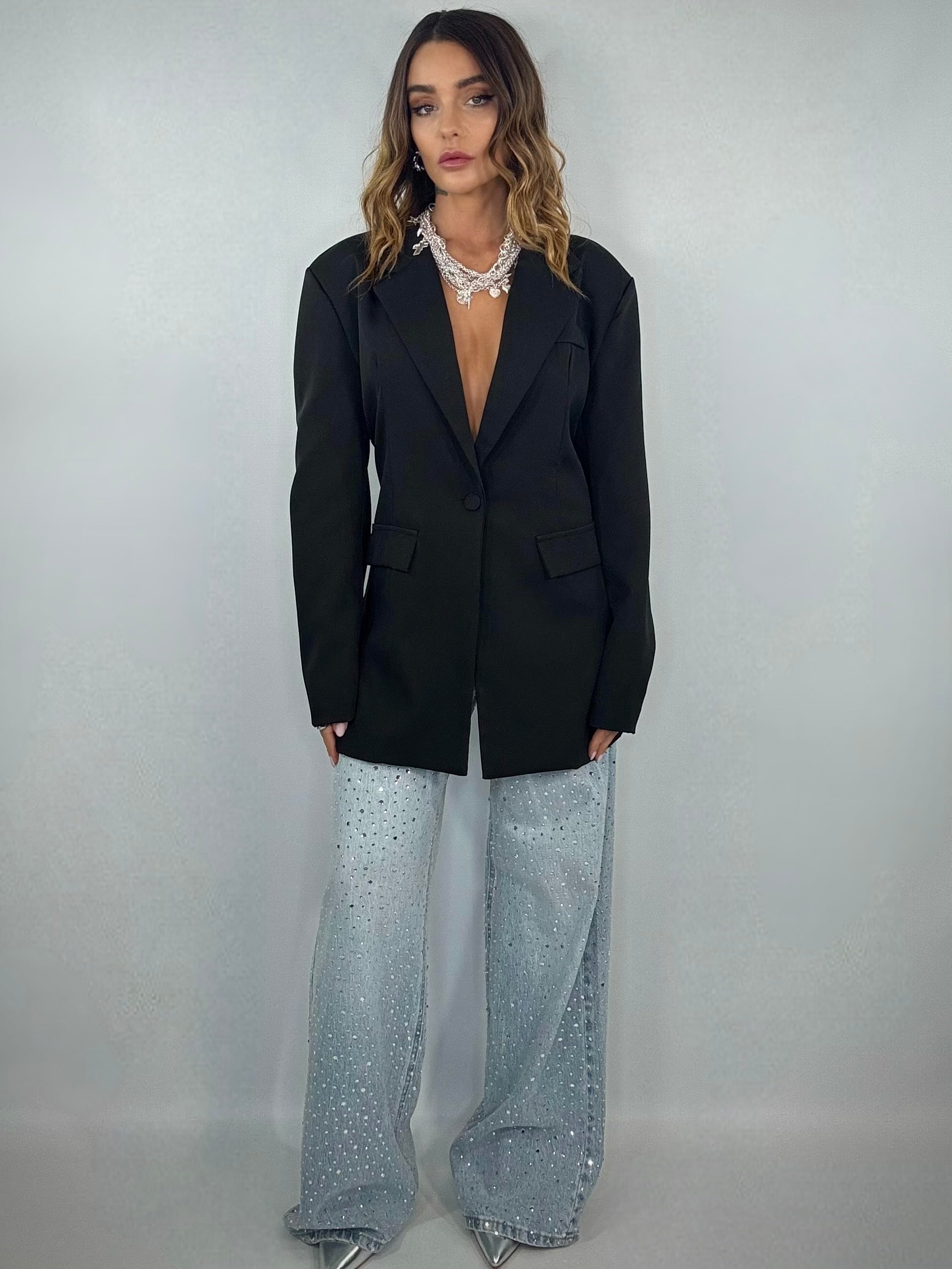 Blazer Cut Out Fiocco - Nero