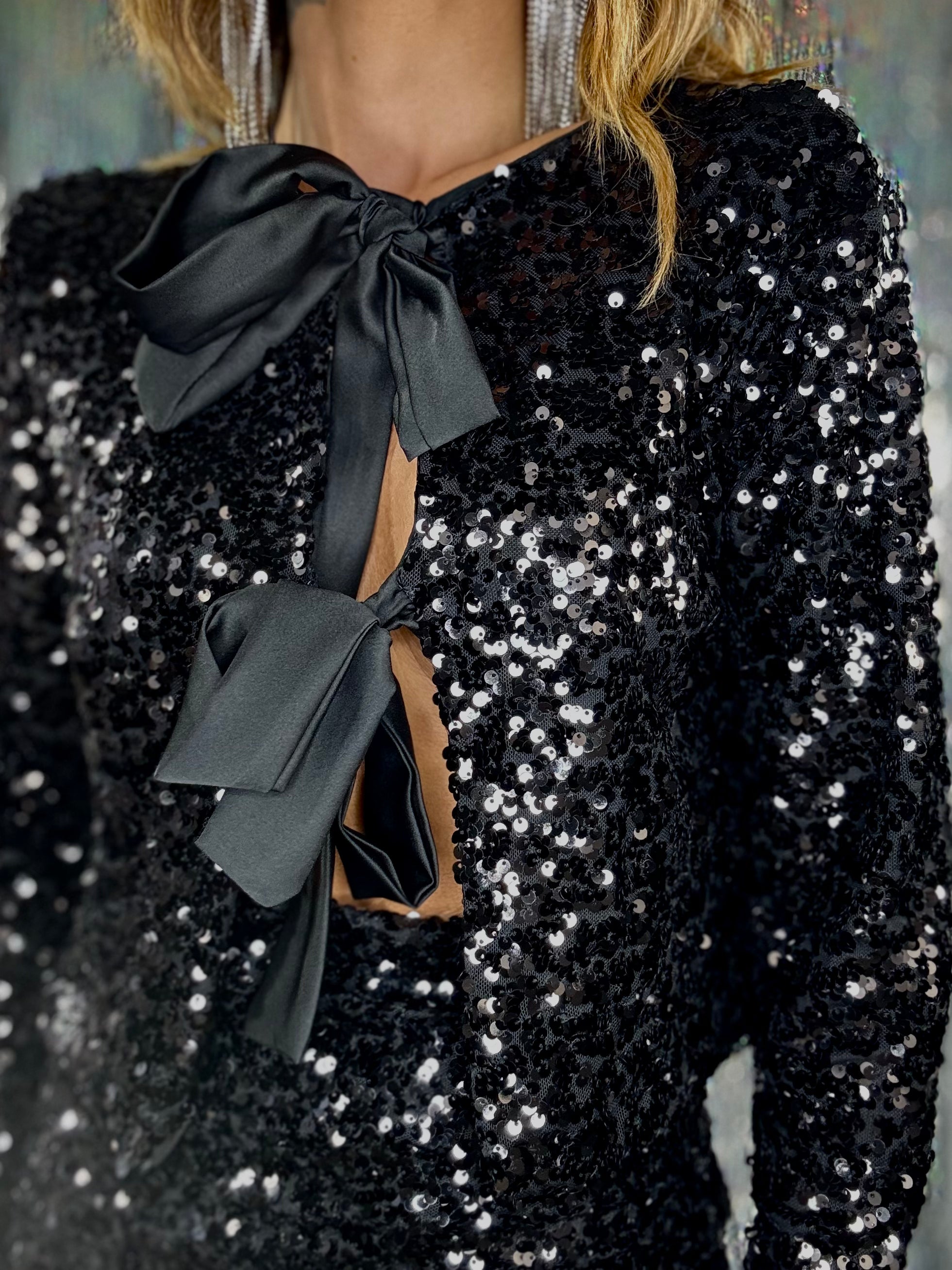 Maglia Paillettes con Fiocchi - Nero