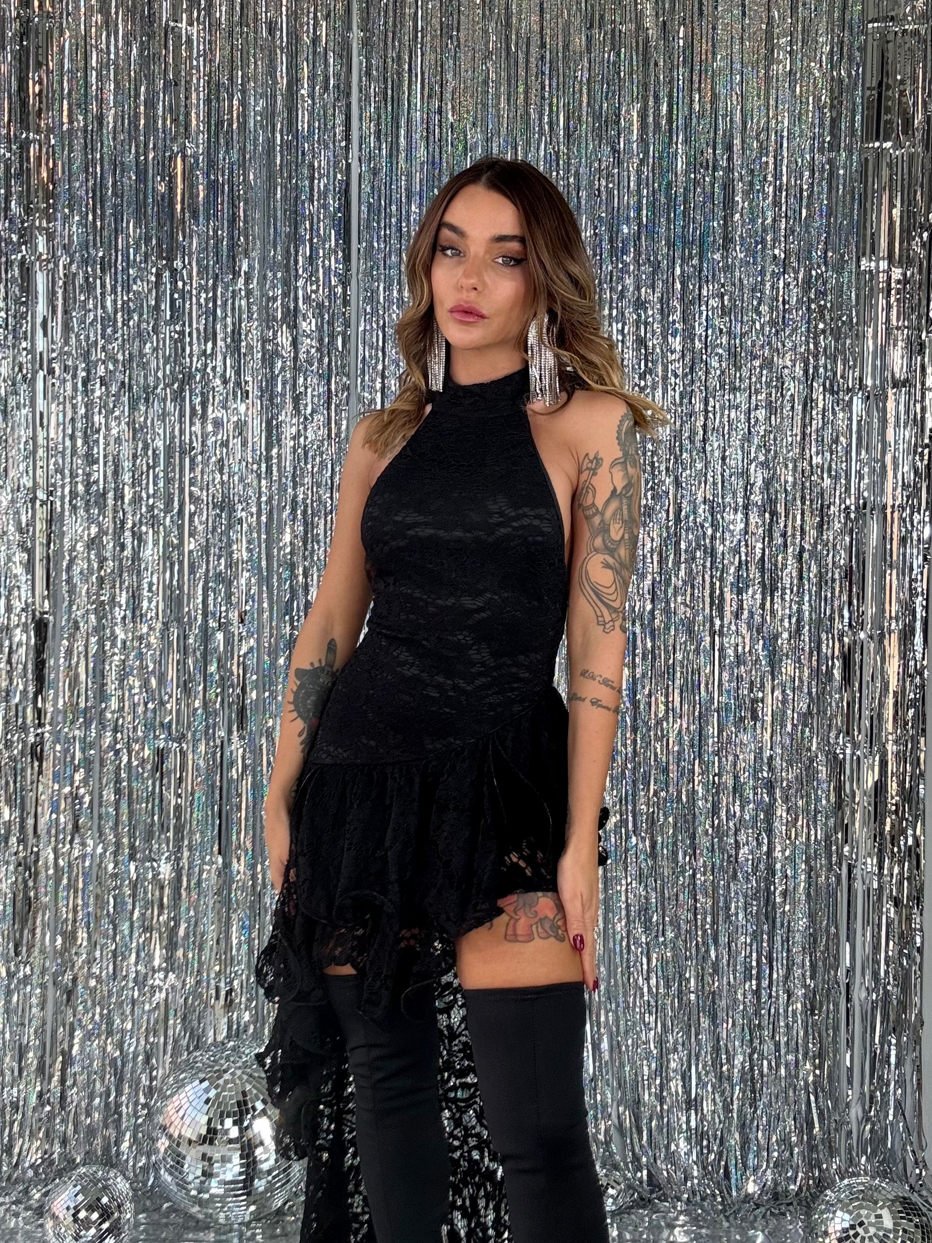 Maxi Dress Pizzo - Nero