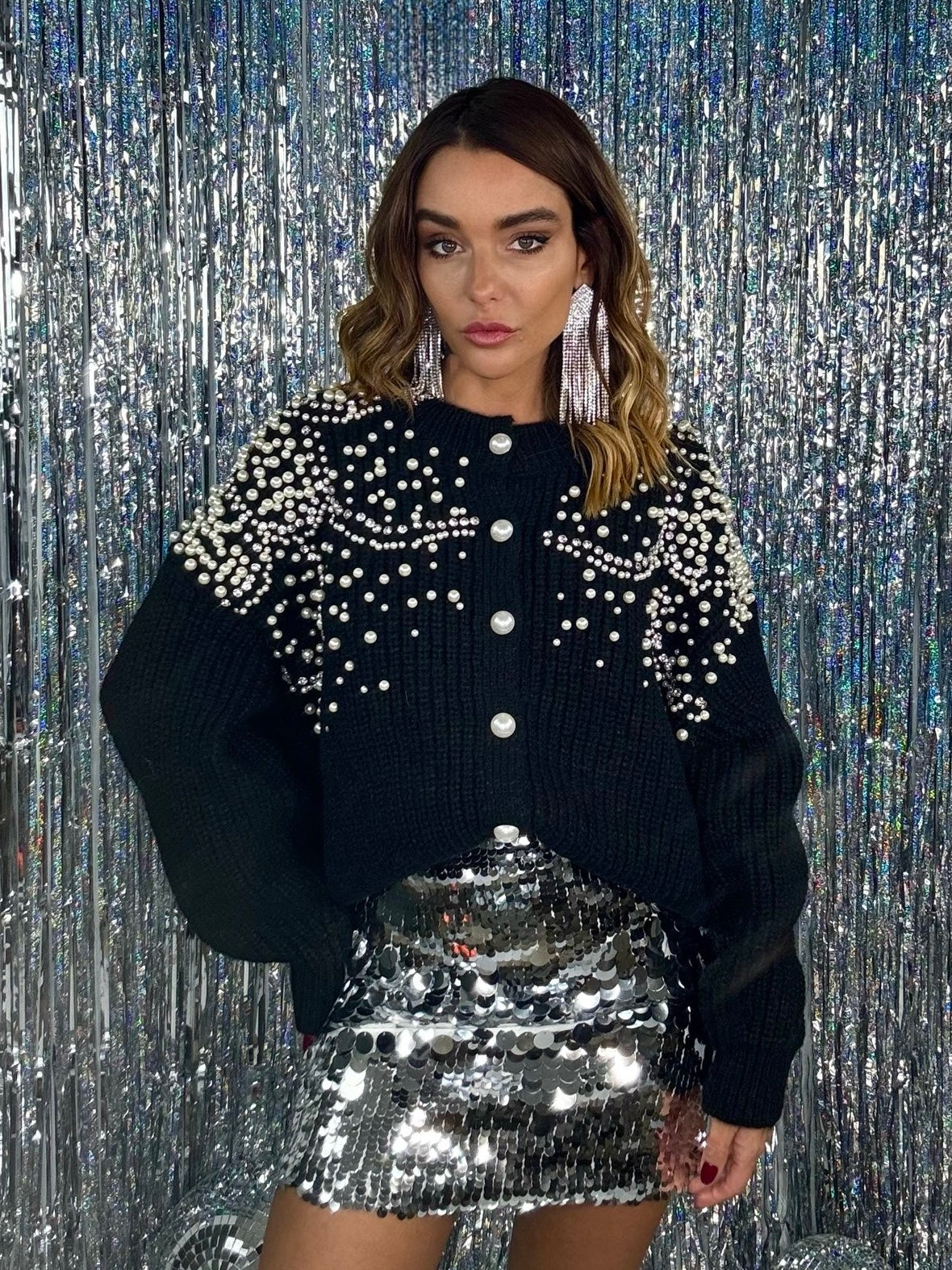 Mini Gonna Paillettes Grandi - Argento