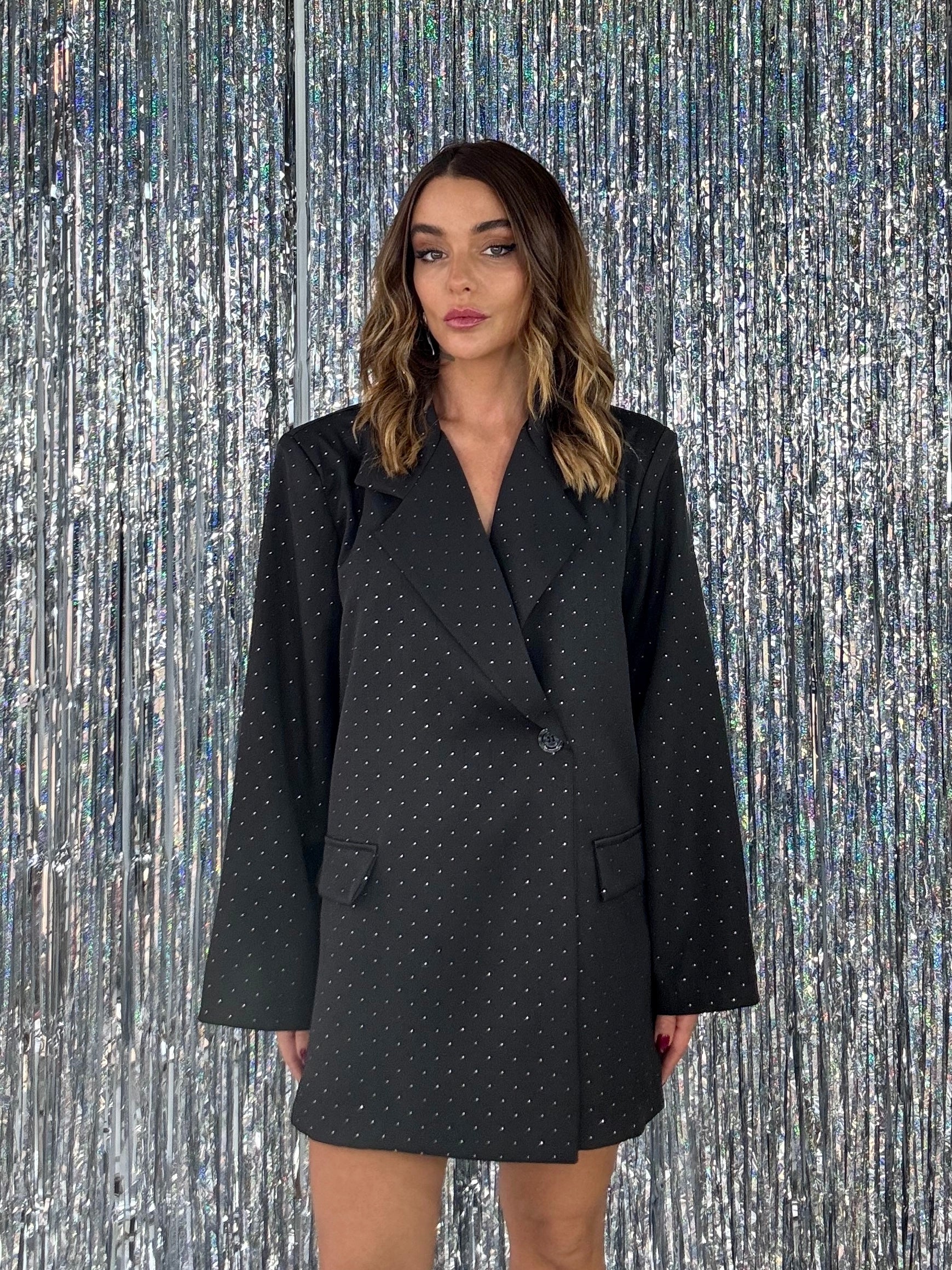Blazer Over Kimono Strass - Nero