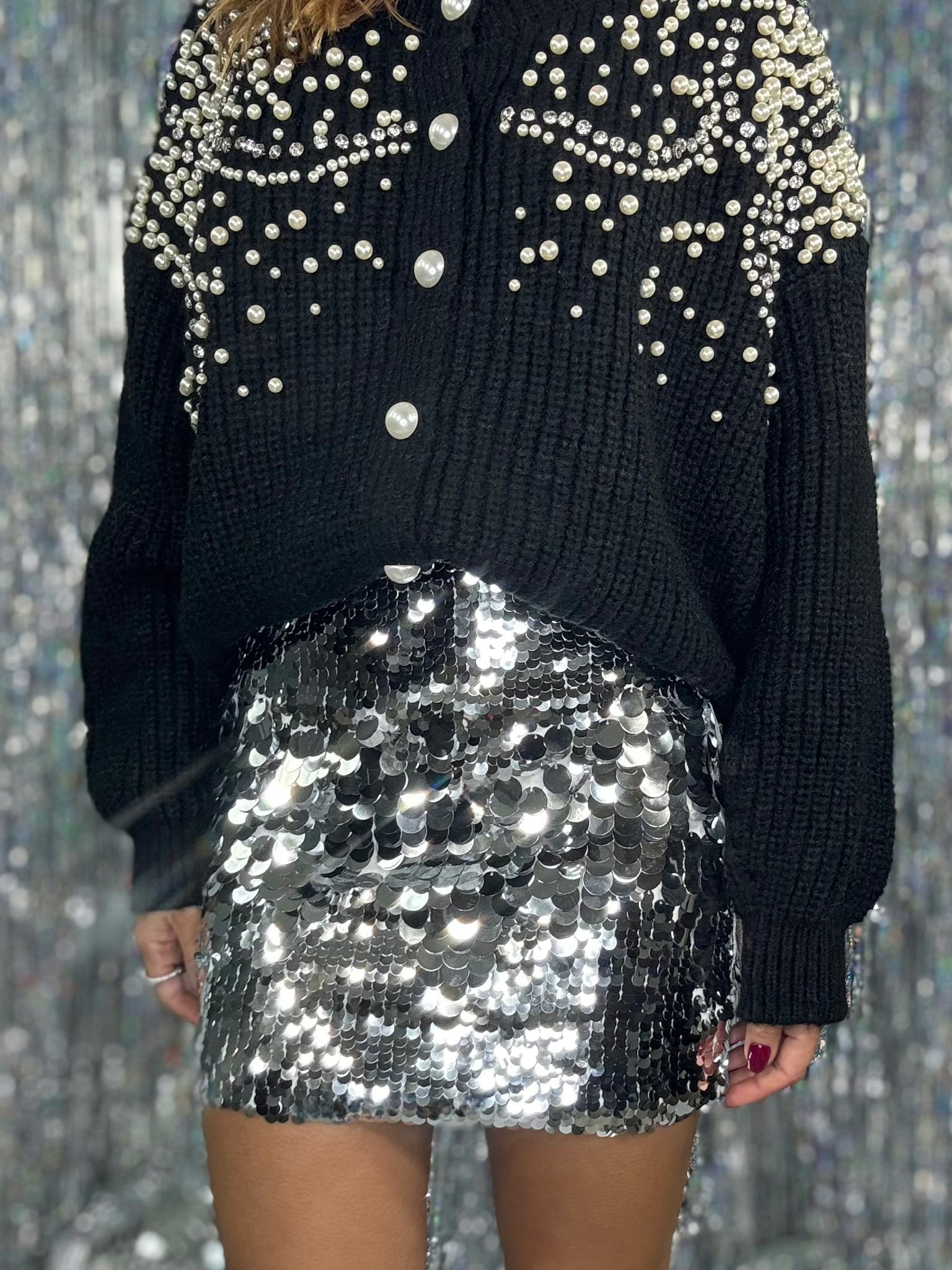Mini Gonna Paillettes Grandi - Argento