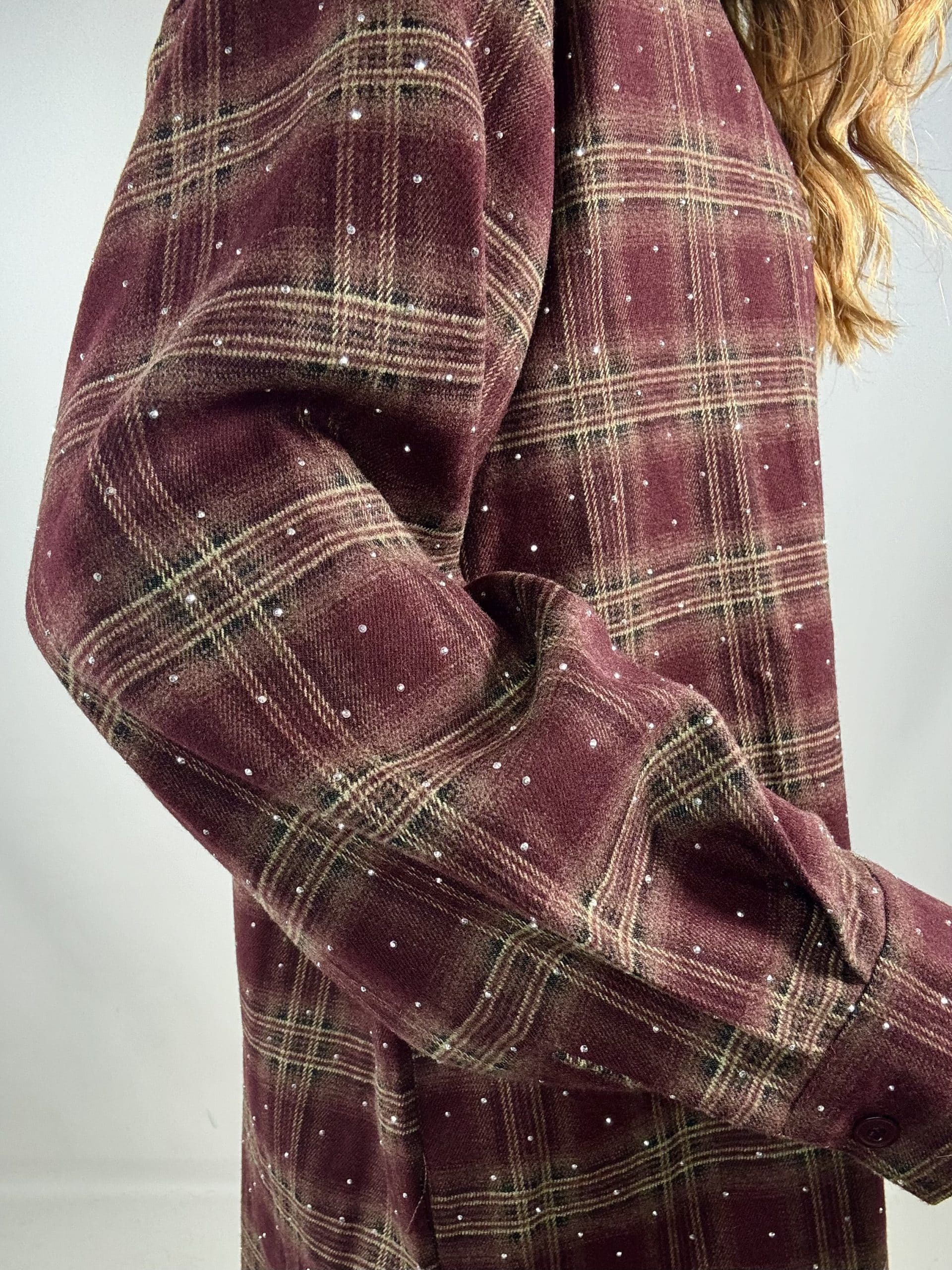 Camicia Quadri con Strass - Fango/ Bordeaux
