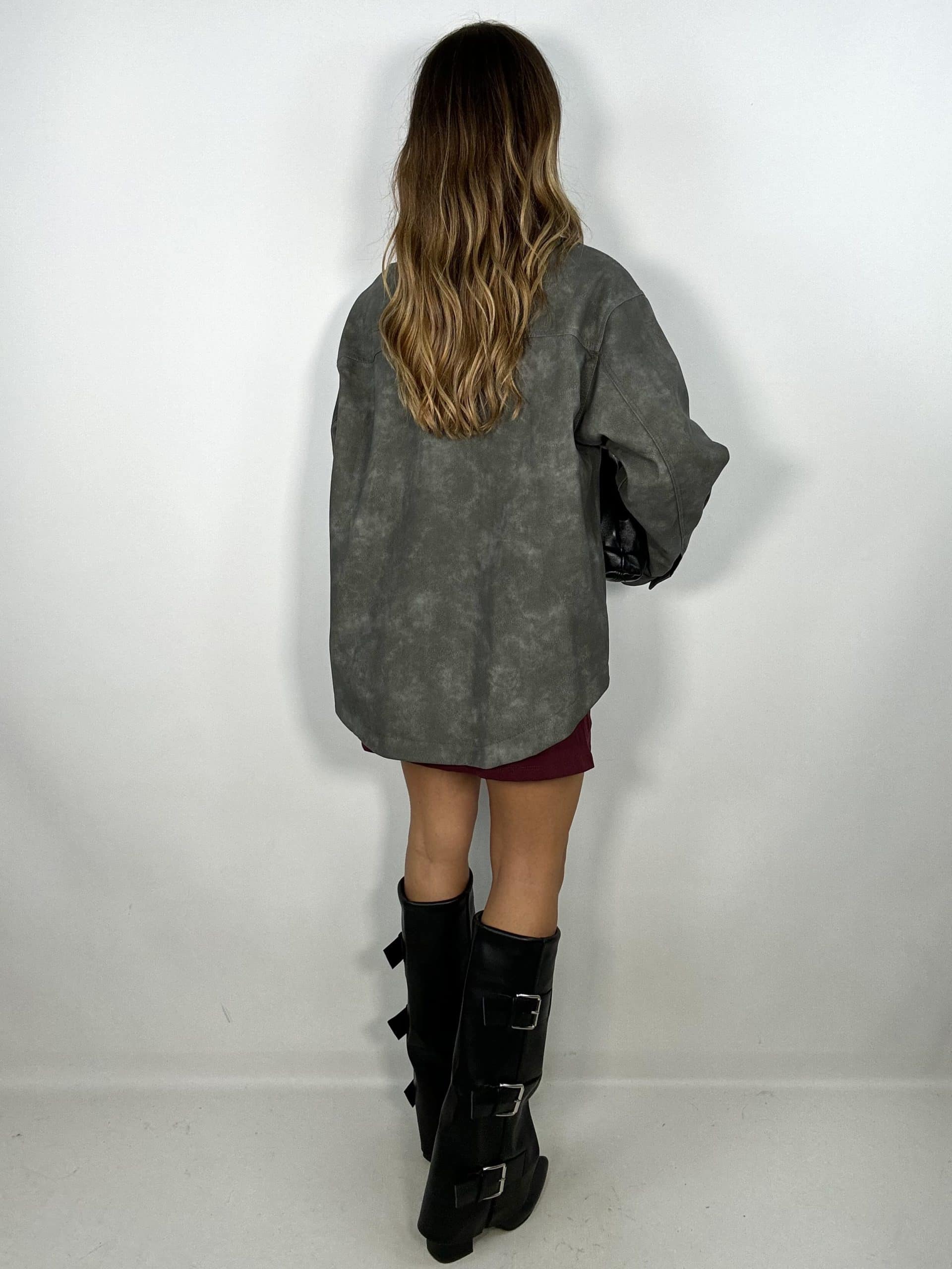 Maxi Camicia Simil Pelle  - Grigio
