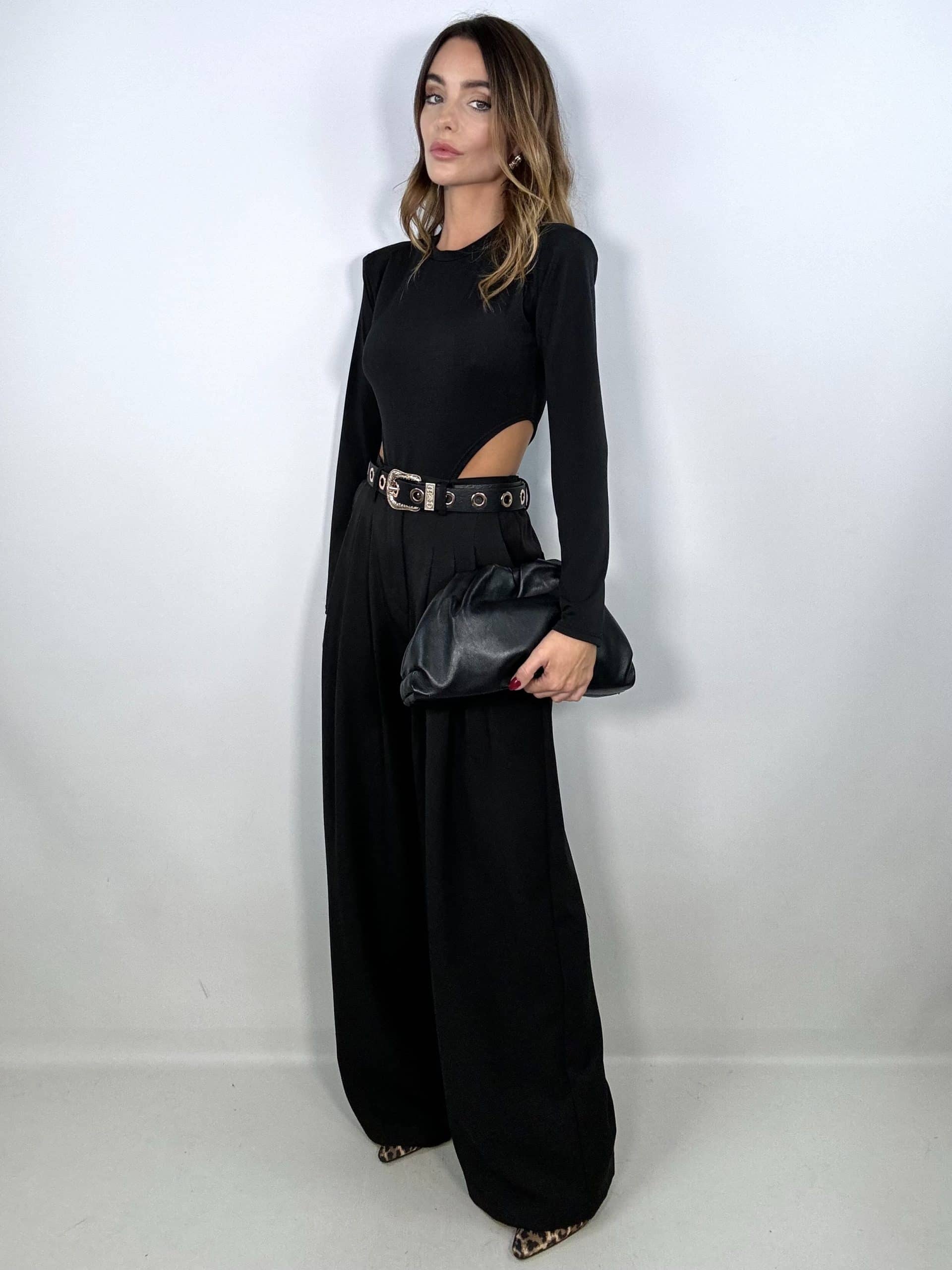 Body Sgambato Spalline Imbottite - Nero.