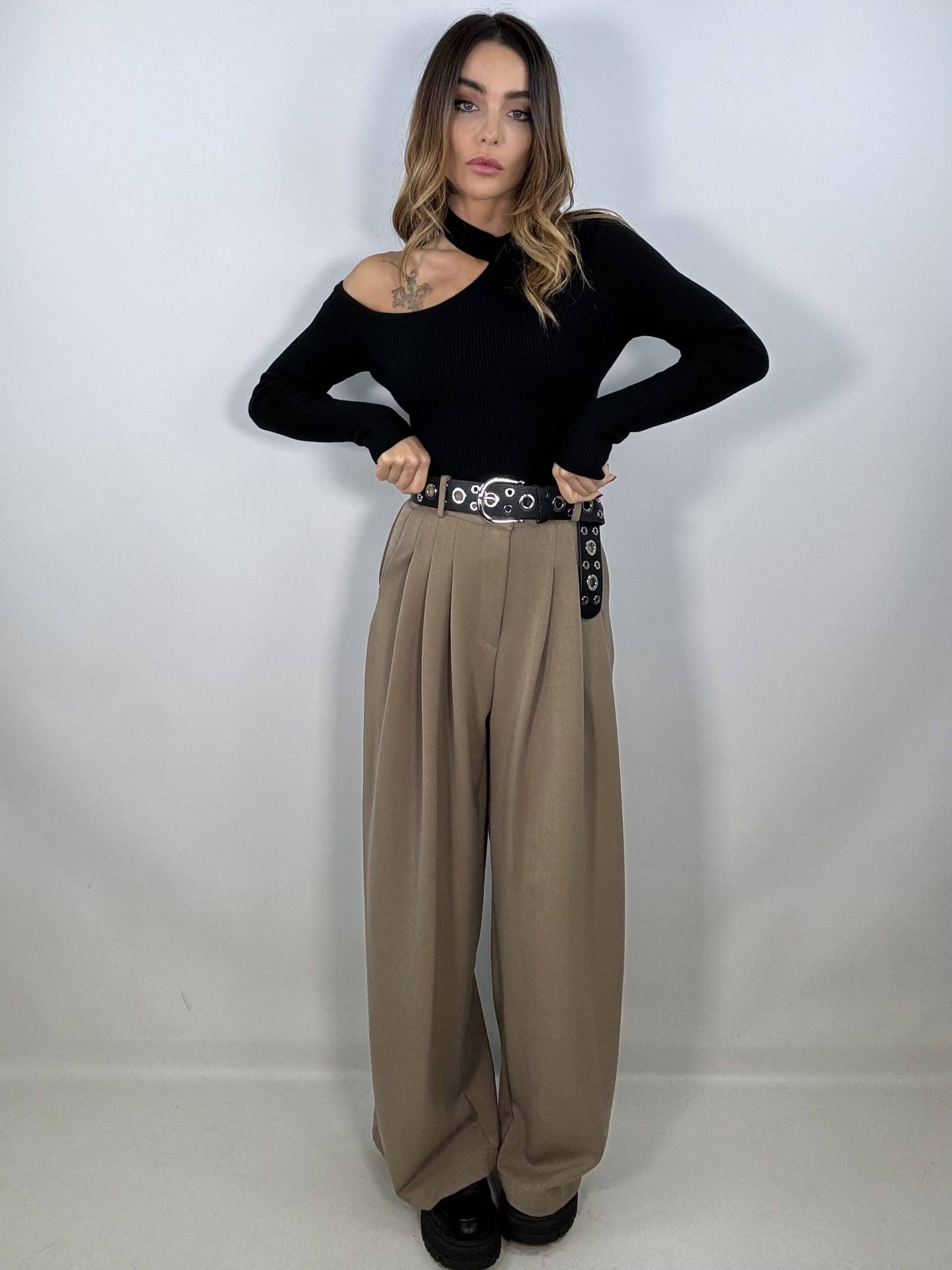 Maglia Crop Monospalla Con Choker- Nero